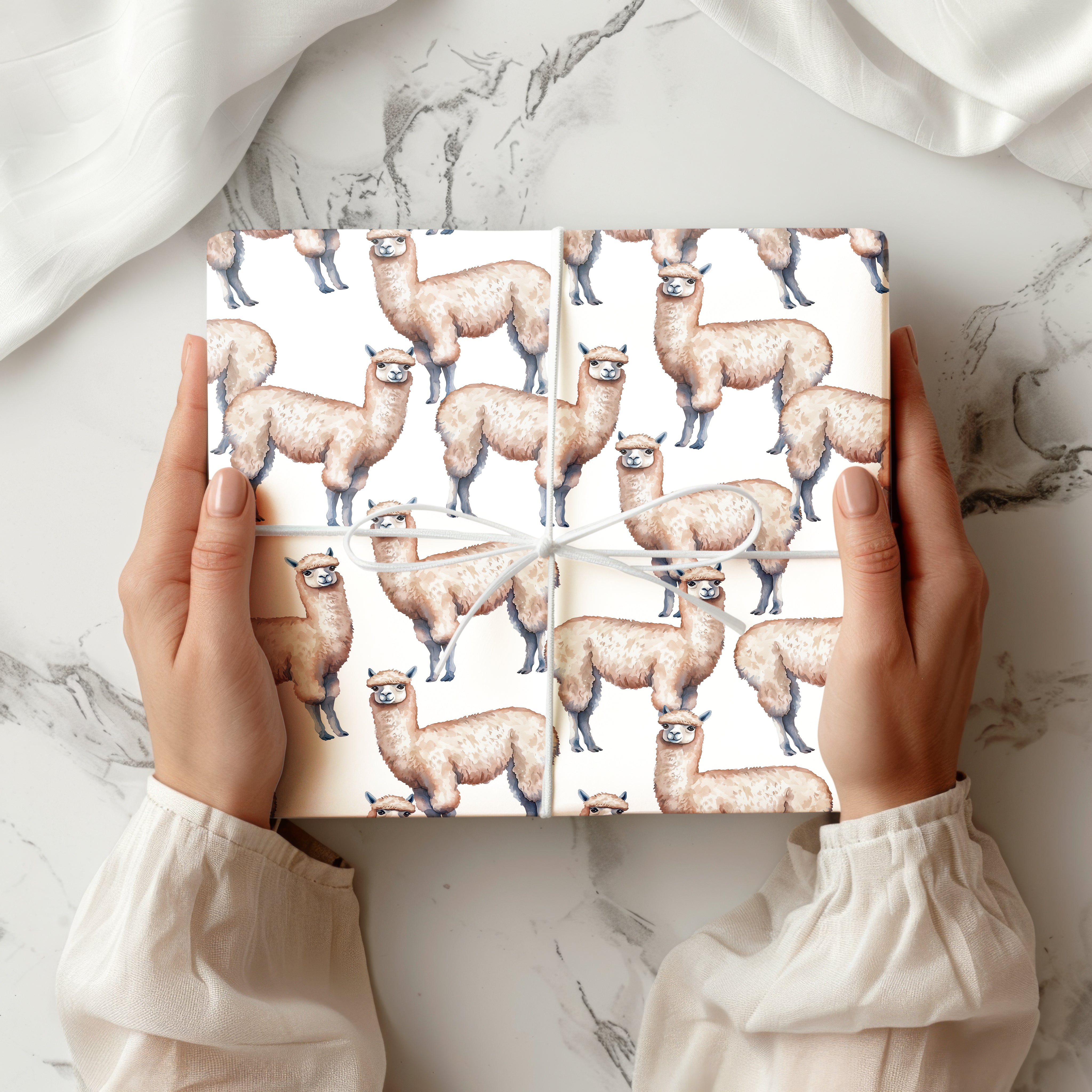Cute Alpaca Wrapping Paper Sheet – Fun Llama Wrapping Paper with Glasses for Animal Lovers and Kids' Birthdays