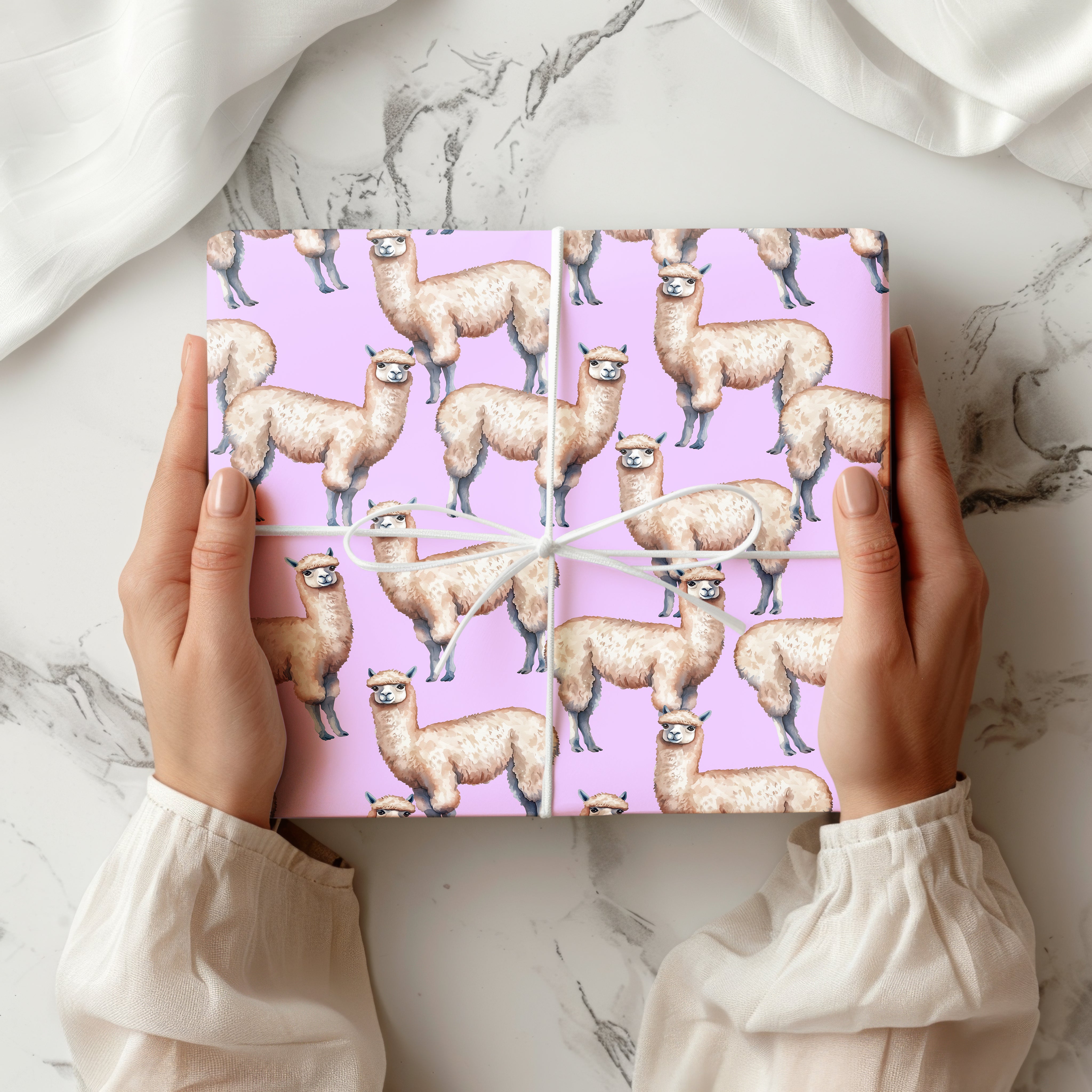 Cute Alpaca Wrapping Paper Sheet – Fun Llama Wrapping Paper with Glasses for Animal Lovers and Kids' Birthdays