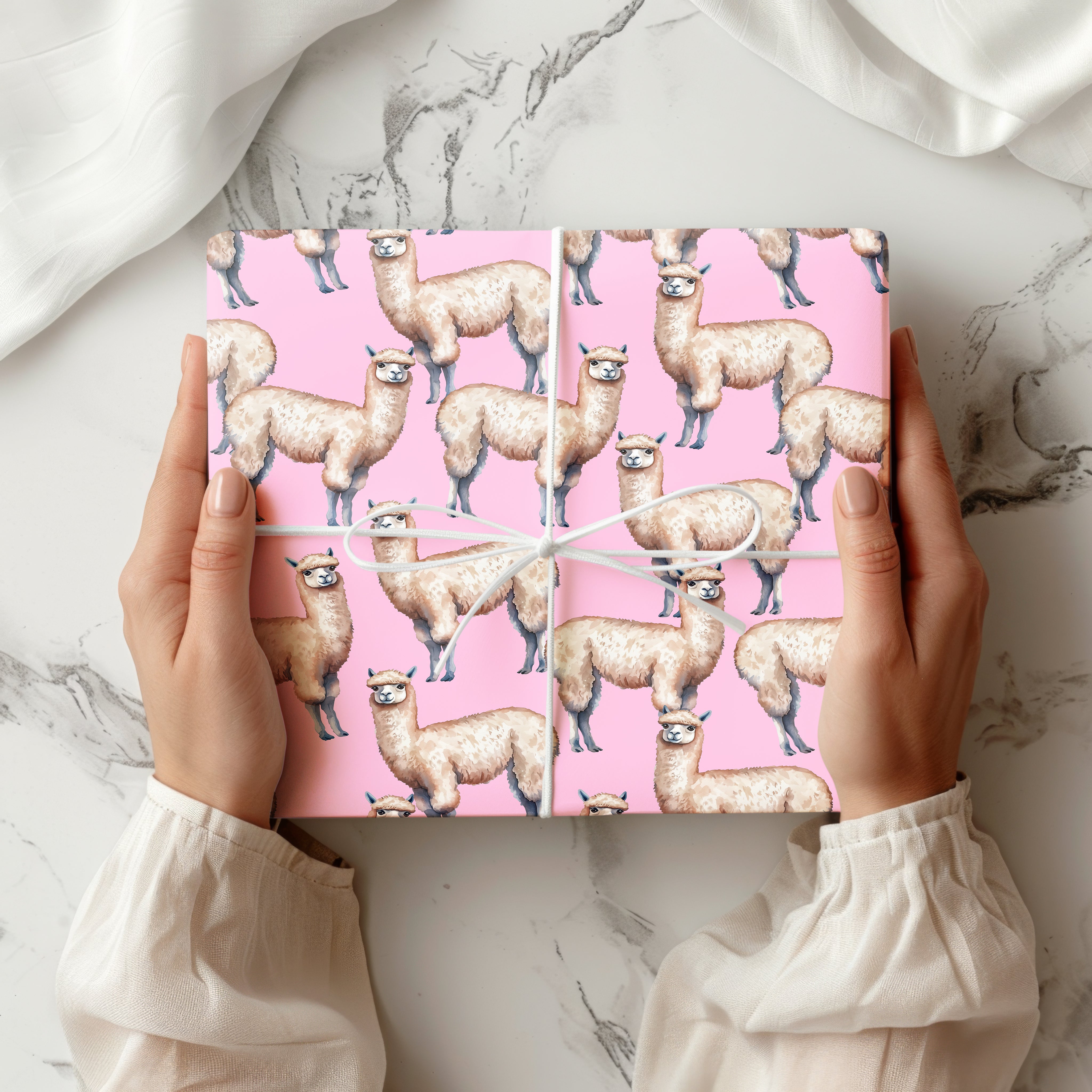 Cute Alpaca Wrapping Paper Sheet – Fun Llama Wrapping Paper with Glasses for Animal Lovers and Kids' Birthdays