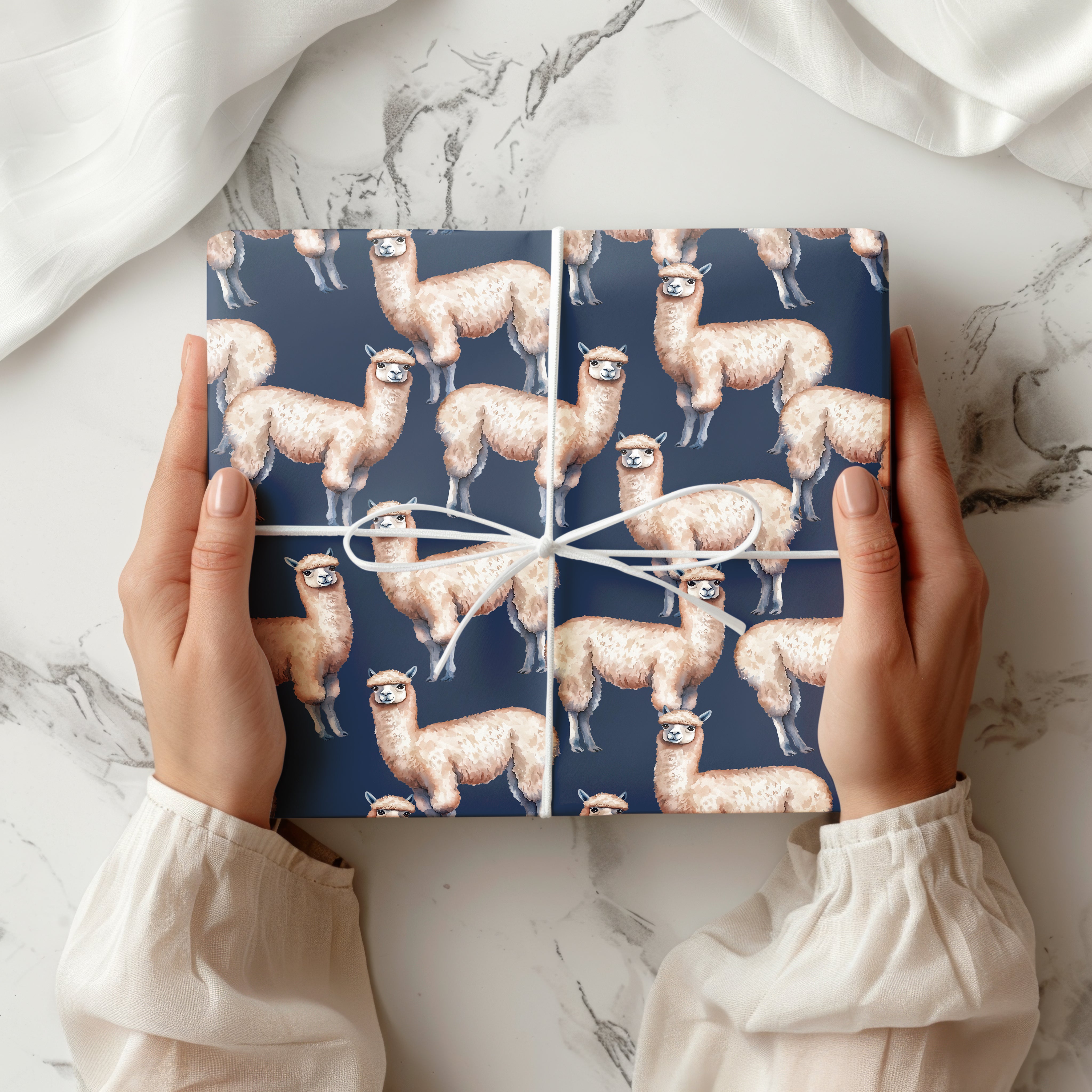 Cute Alpaca Wrapping Paper Sheet – Fun Llama Wrapping Paper with Glasses for Animal Lovers and Kids' Birthdays