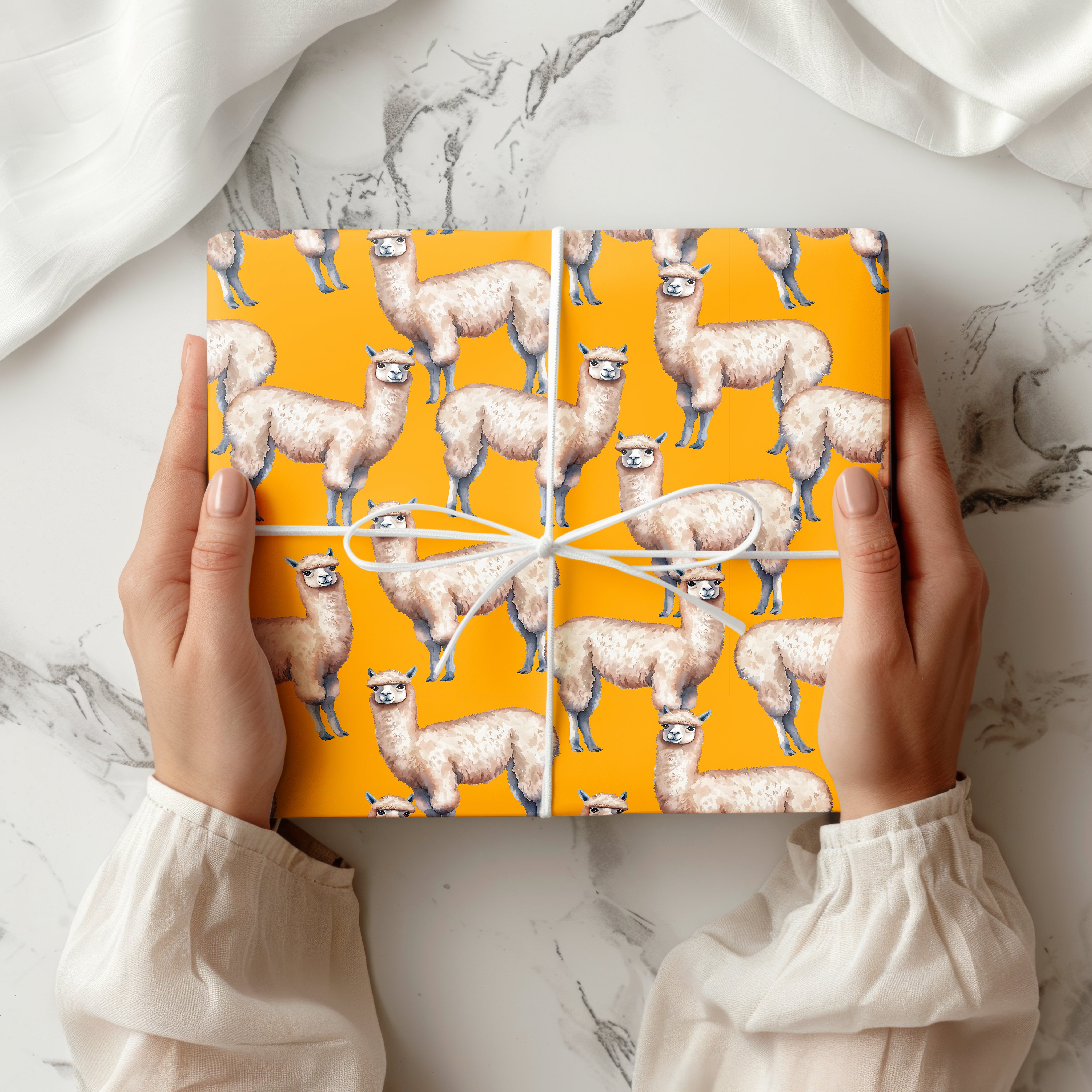 Cute Alpaca Wrapping Paper Sheet – Fun Llama Wrapping Paper with Glasses for Animal Lovers and Kids' Birthdays