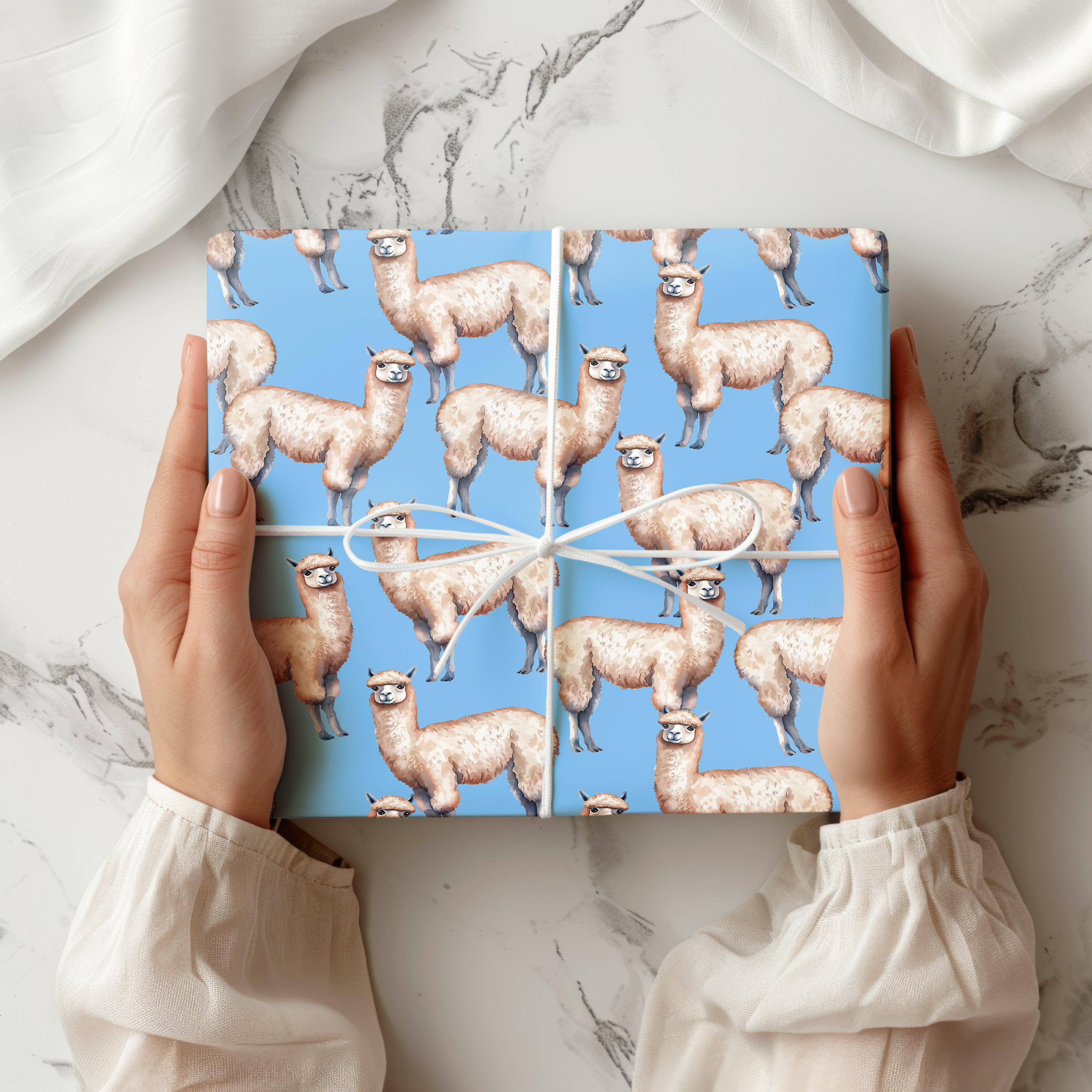 Cute Alpaca Wrapping Paper Sheet – Fun Llama Wrapping Paper with Glasses for Animal Lovers and Kids' Birthdays