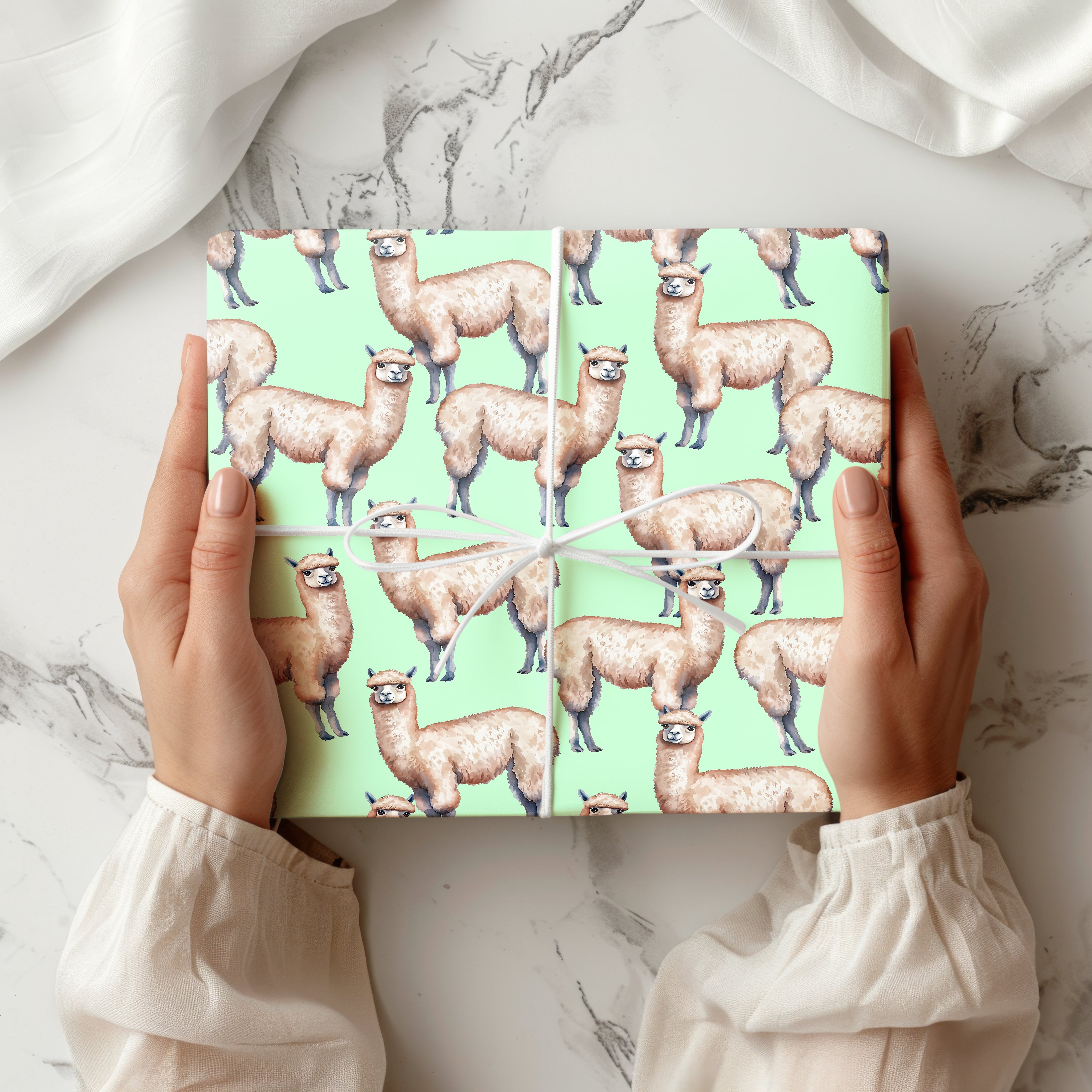 Cute Alpaca Wrapping Paper Sheet – Fun Llama Wrapping Paper with Glasses for Animal Lovers and Kids' Birthdays