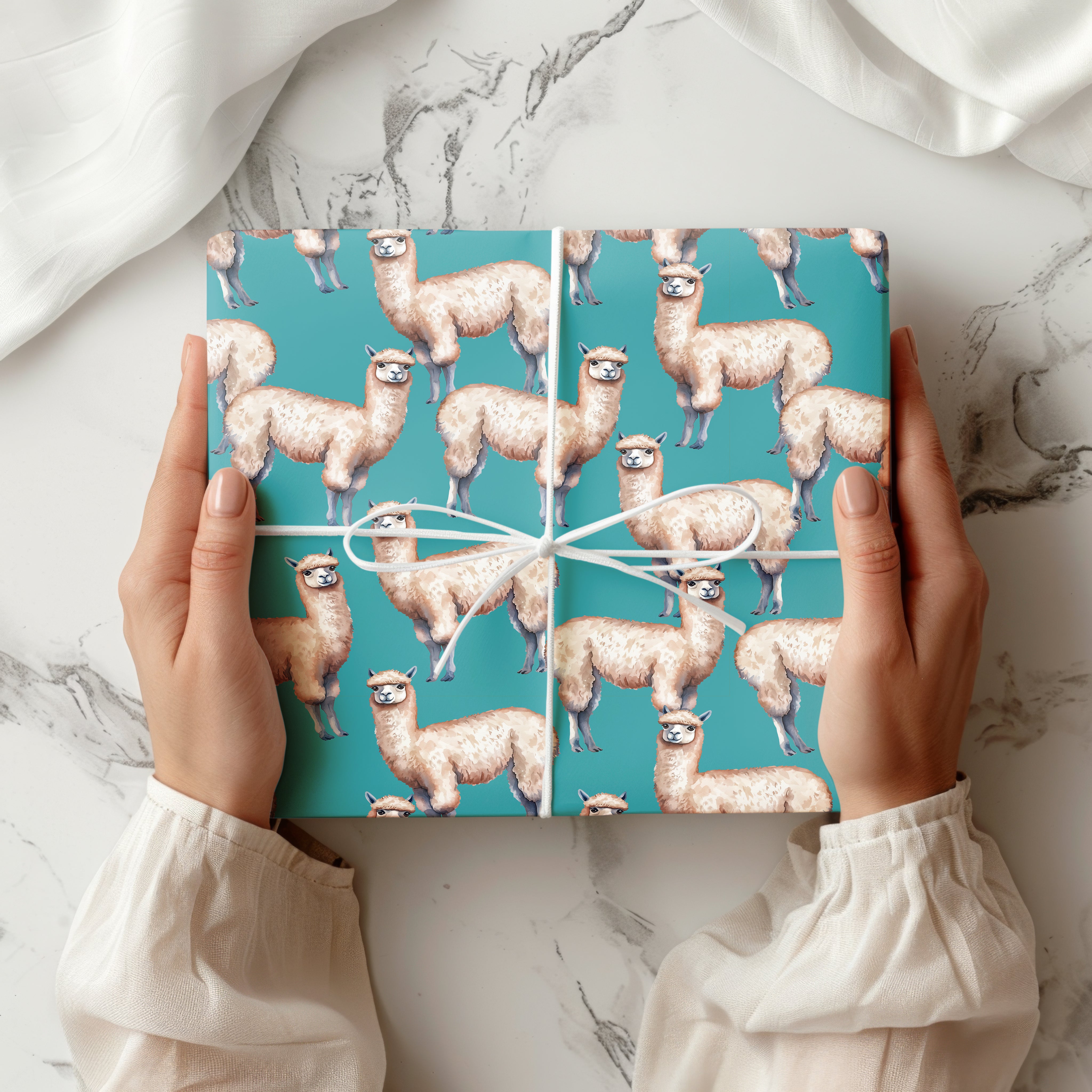 Cute Alpaca Wrapping Paper Sheet – Fun Llama Wrapping Paper with Glasses for Animal Lovers and Kids' Birthdays
