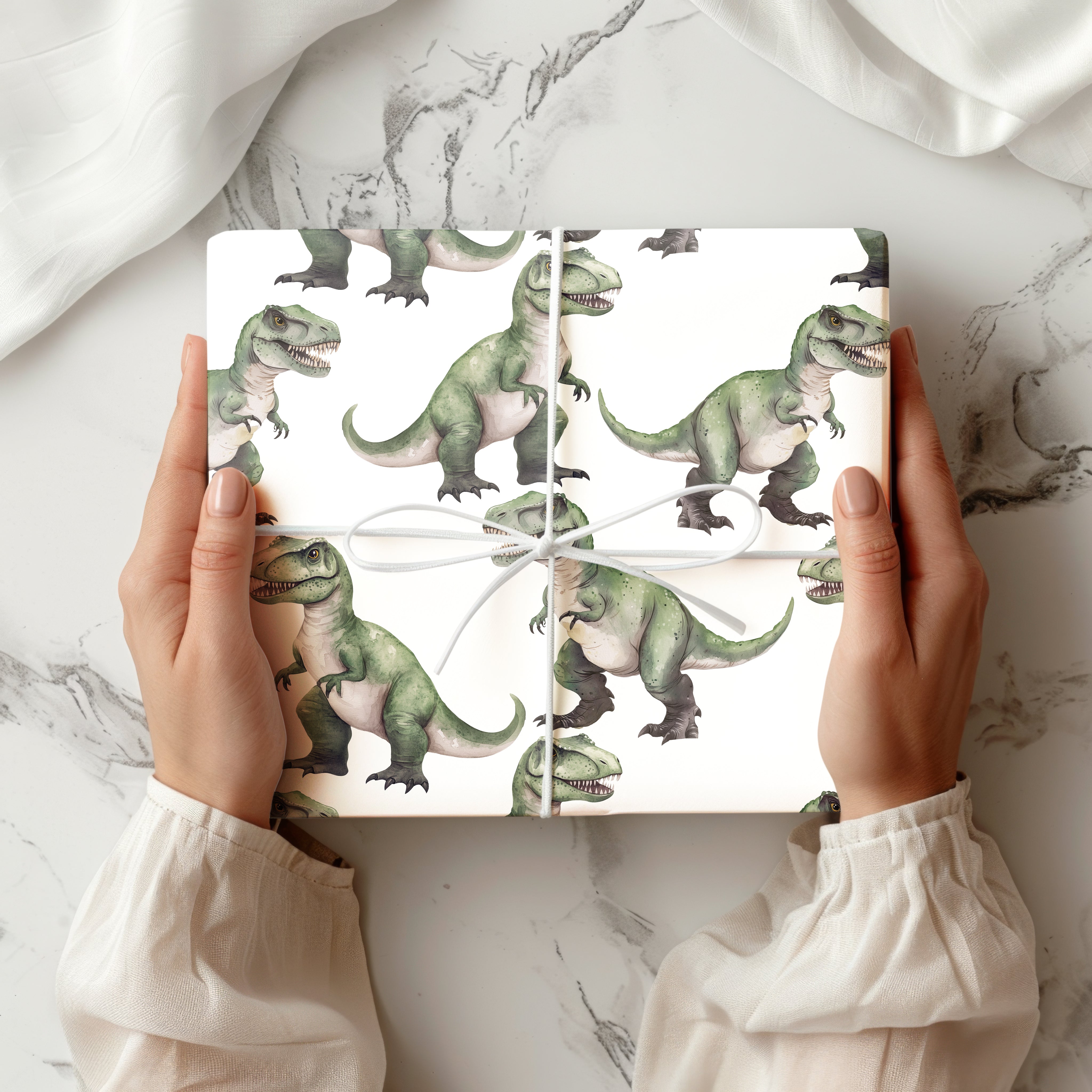 T-Rex Dinosaur Wrapping Paper Sheet – Watercolour Gift Wrap with Tyrannosaurus Rex for Boys' Birthdays