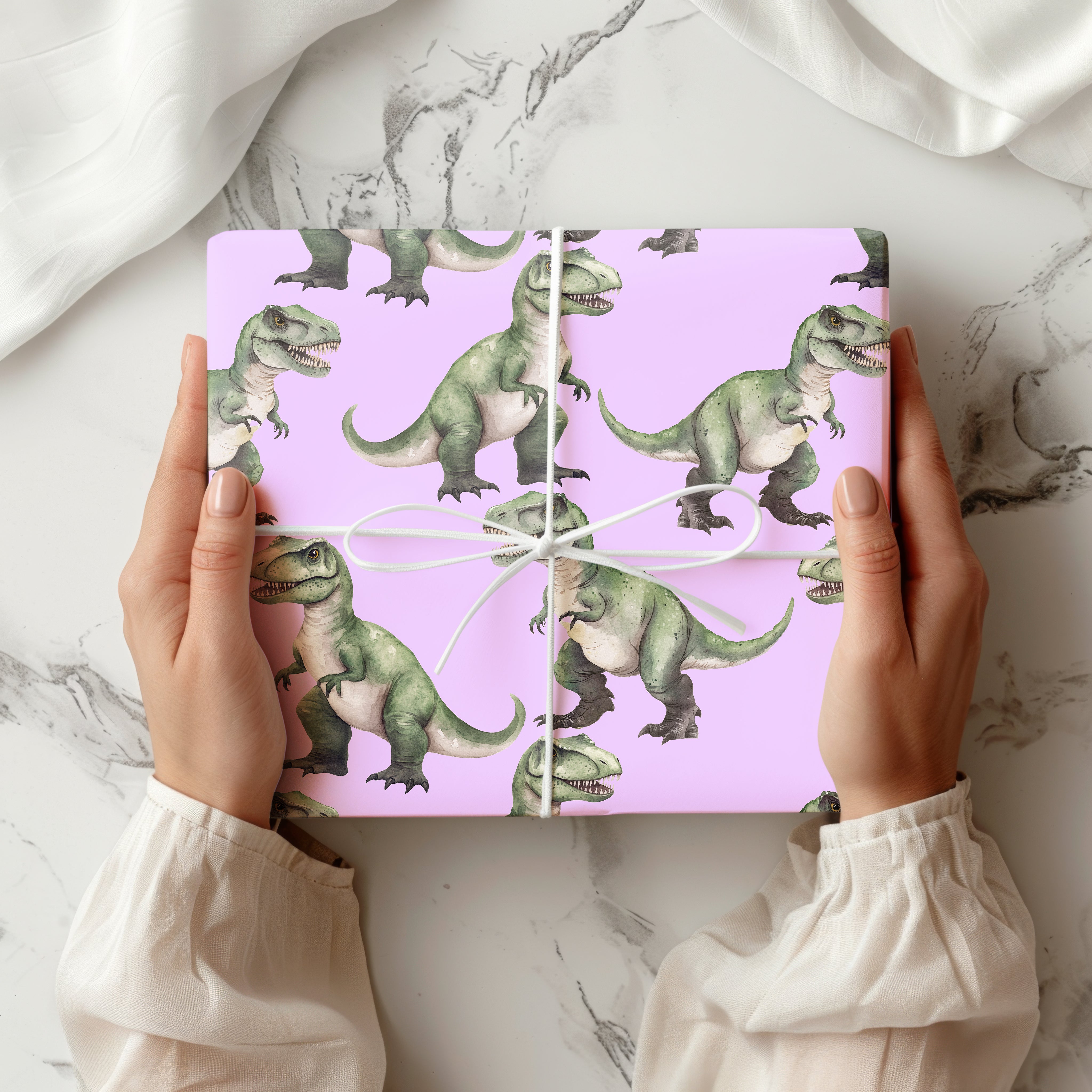 T-Rex Dinosaur Wrapping Paper Sheet – Watercolour Gift Wrap with Tyrannosaurus Rex for Boys' Birthdays