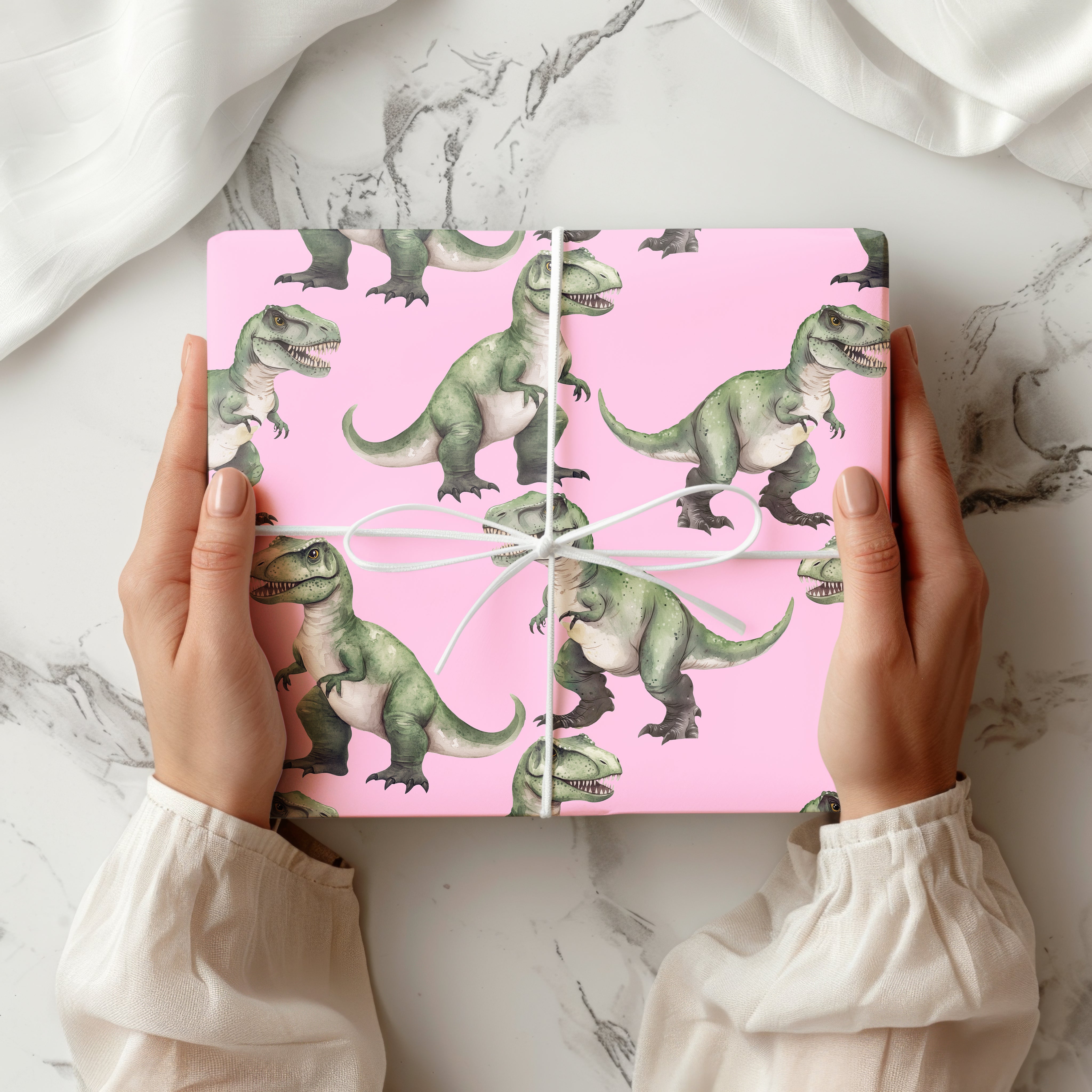 T-Rex Dinosaur Wrapping Paper Sheet – Watercolour Gift Wrap with Tyrannosaurus Rex for Boys' Birthdays