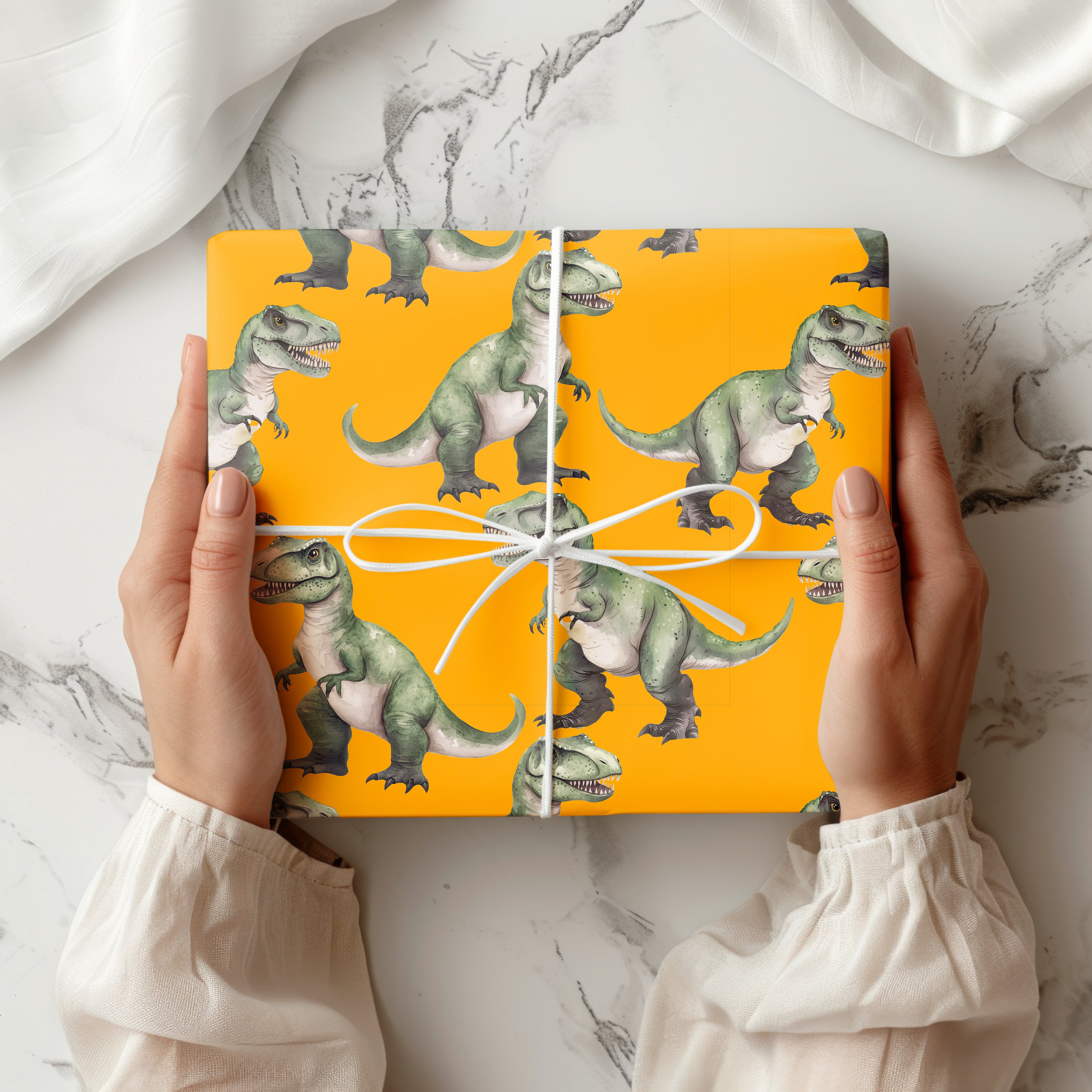 T-Rex Dinosaur Wrapping Paper Sheet – Watercolour Gift Wrap with Tyrannosaurus Rex for Boys' Birthdays