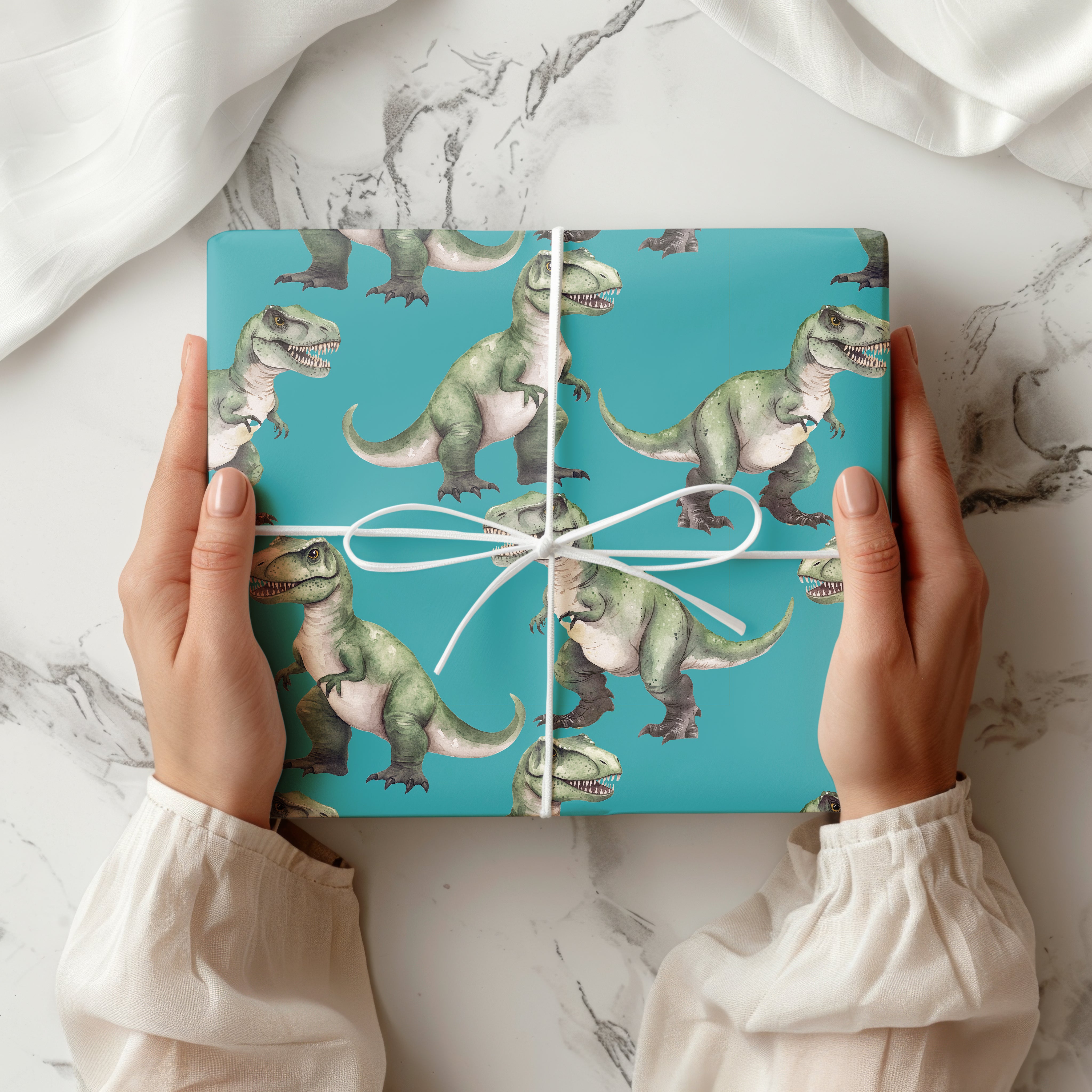 T-Rex Dinosaur Wrapping Paper Sheet – Watercolour Gift Wrap with Tyrannosaurus Rex for Boys' Birthdays