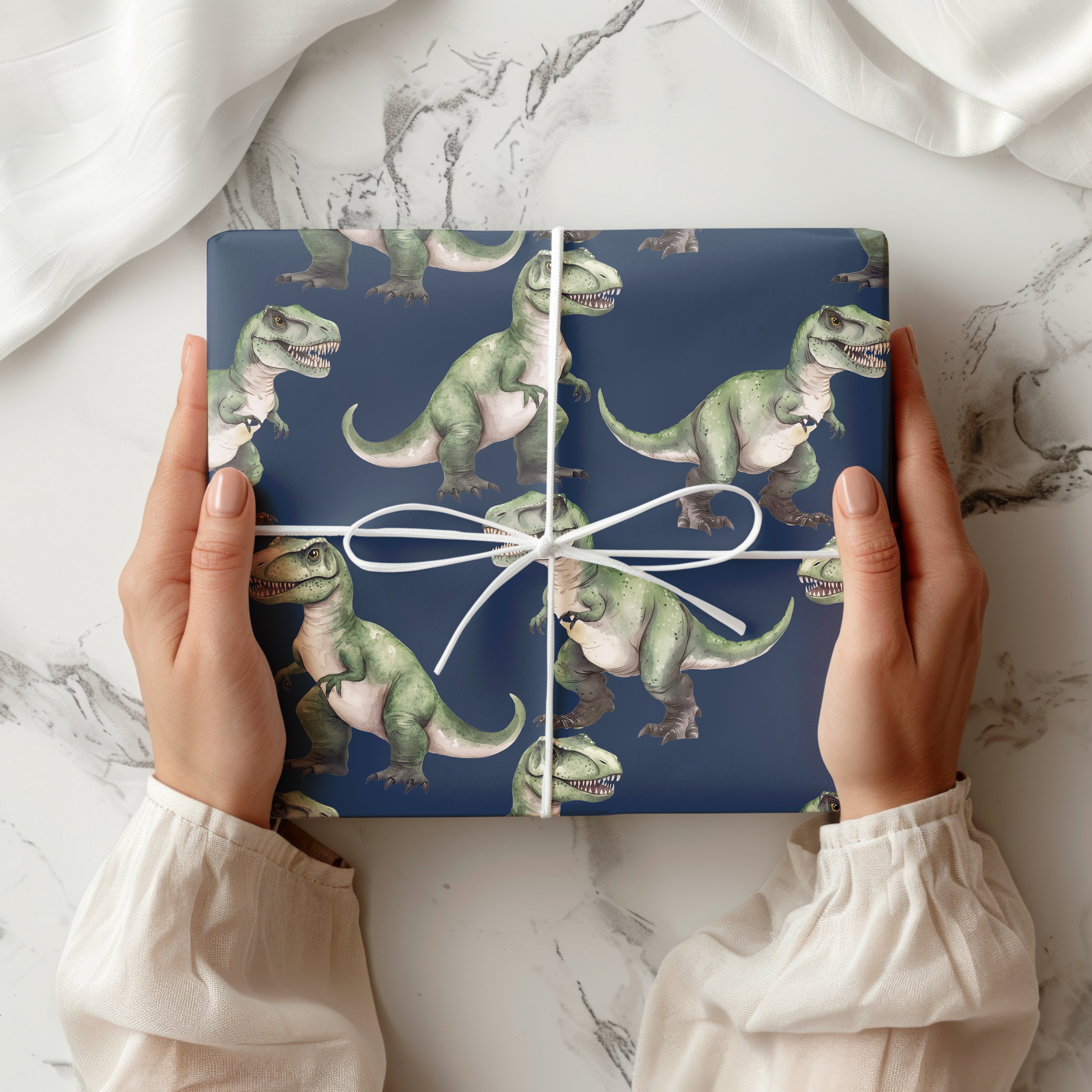 T-Rex Dinosaur Wrapping Paper Sheet – Watercolour Gift Wrap with Tyrannosaurus Rex for Boys' Birthdays