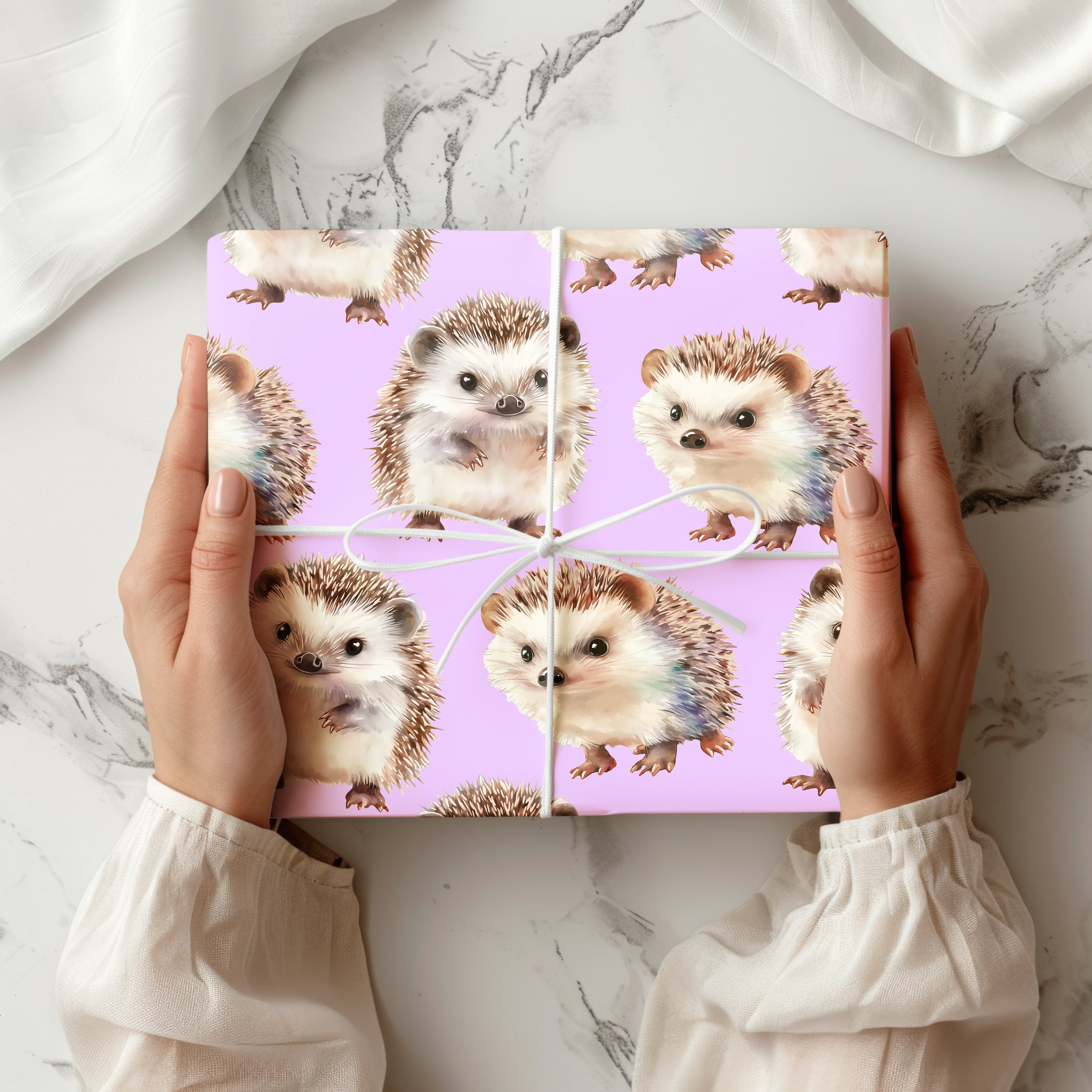 Cute Hedgehog Wrapping Paper Sheet – Adorable Watercolour Gift Wrap for Animal Lovers or Kids' Birthdays
