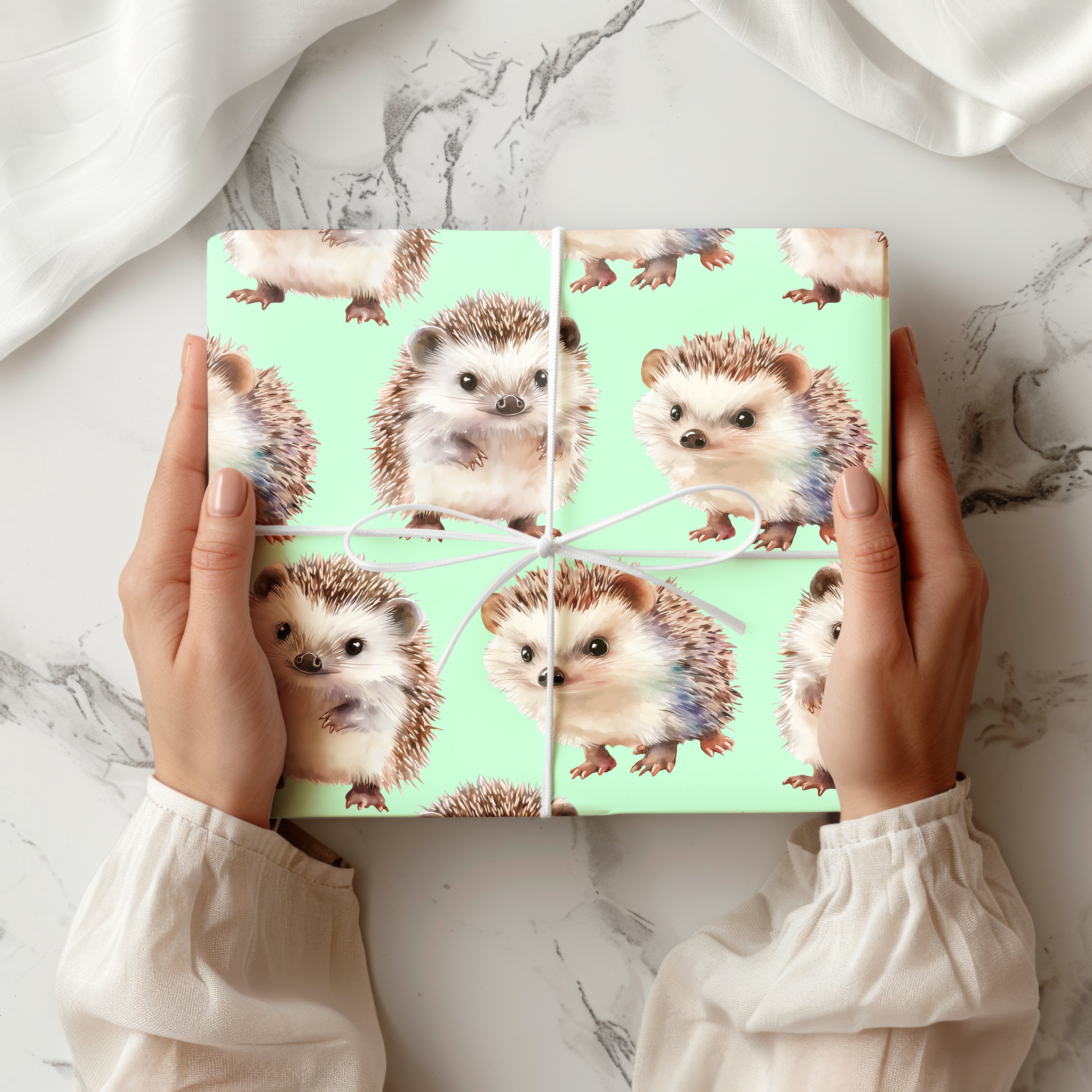 Cute Hedgehog Wrapping Paper Sheet – Adorable Watercolour Gift Wrap for Animal Lovers or Kids' Birthdays