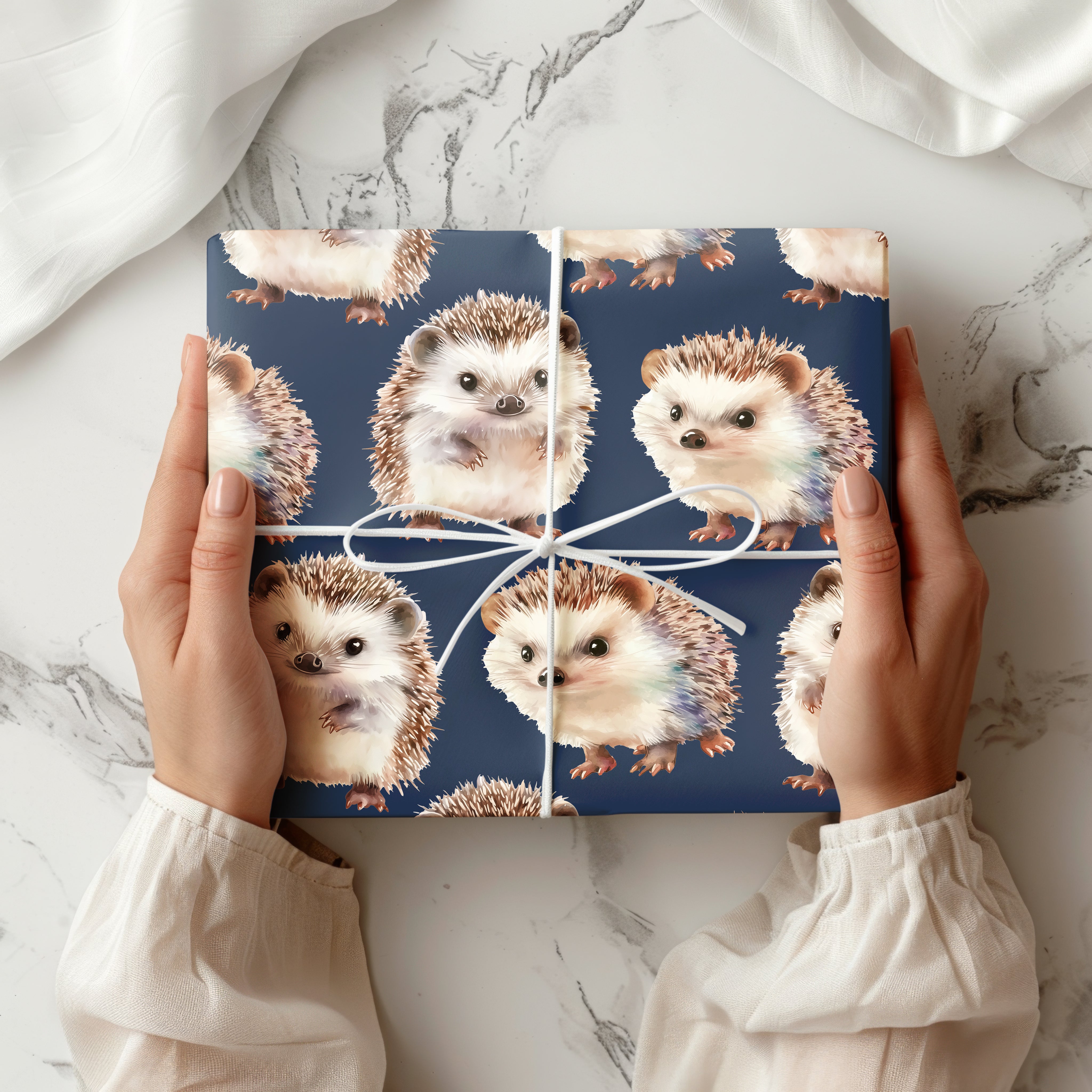 Cute Hedgehog Wrapping Paper Sheet – Adorable Watercolour Gift Wrap for Animal Lovers or Kids' Birthdays