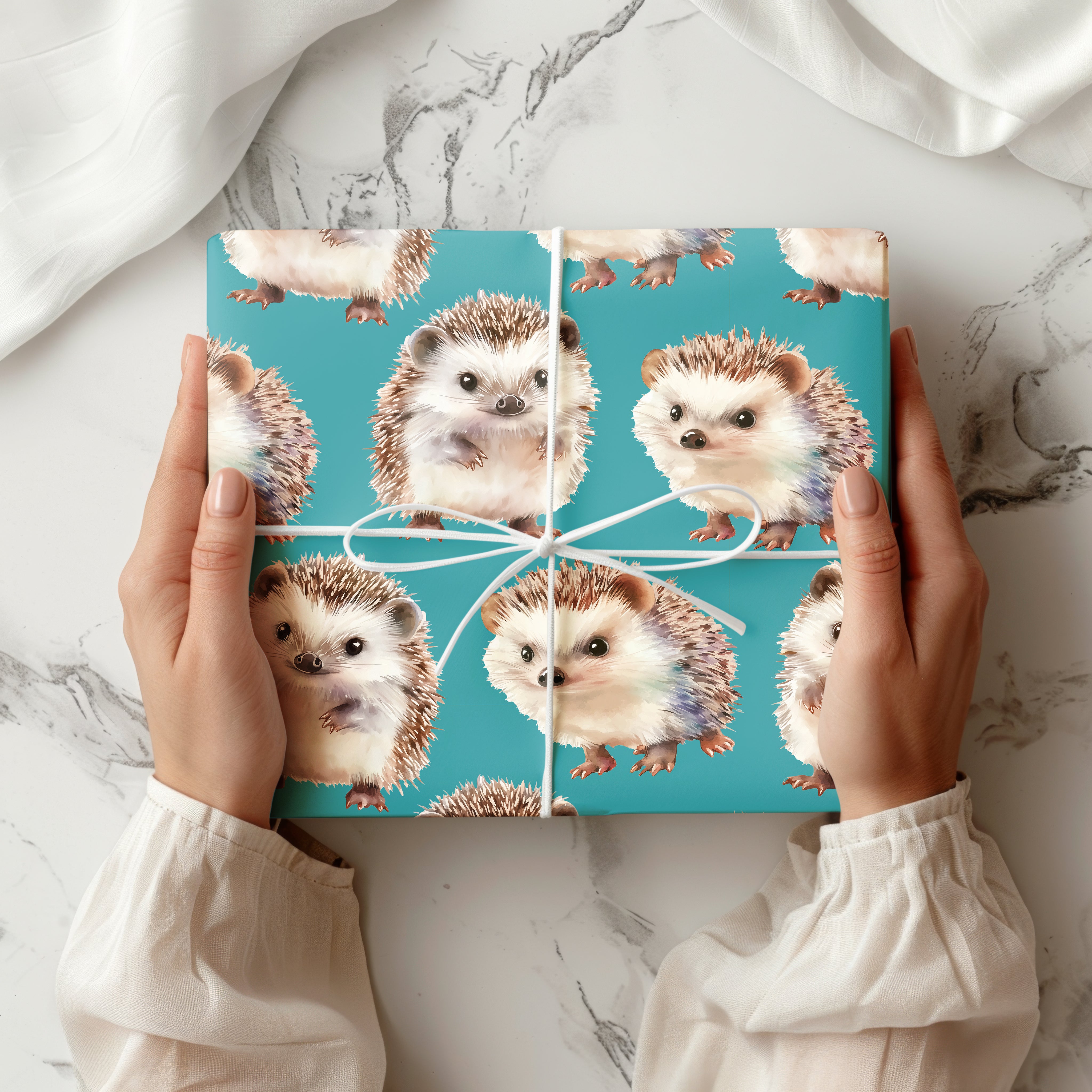 Cute Hedgehog Wrapping Paper Sheet – Adorable Watercolour Gift Wrap for Animal Lovers or Kids' Birthdays