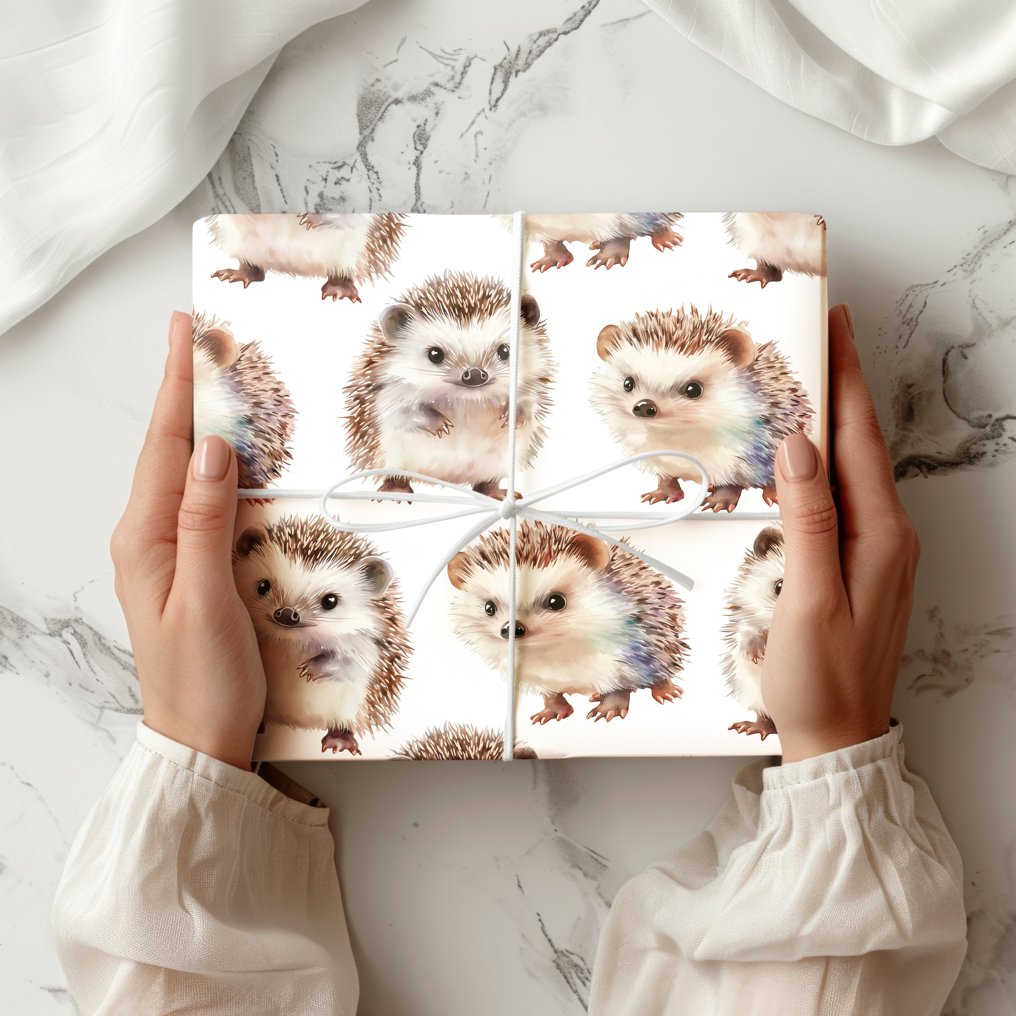 Cute Hedgehog Wrapping Paper Sheet – Adorable Watercolour Gift Wrap for Animal Lovers or Kids' Birthdays