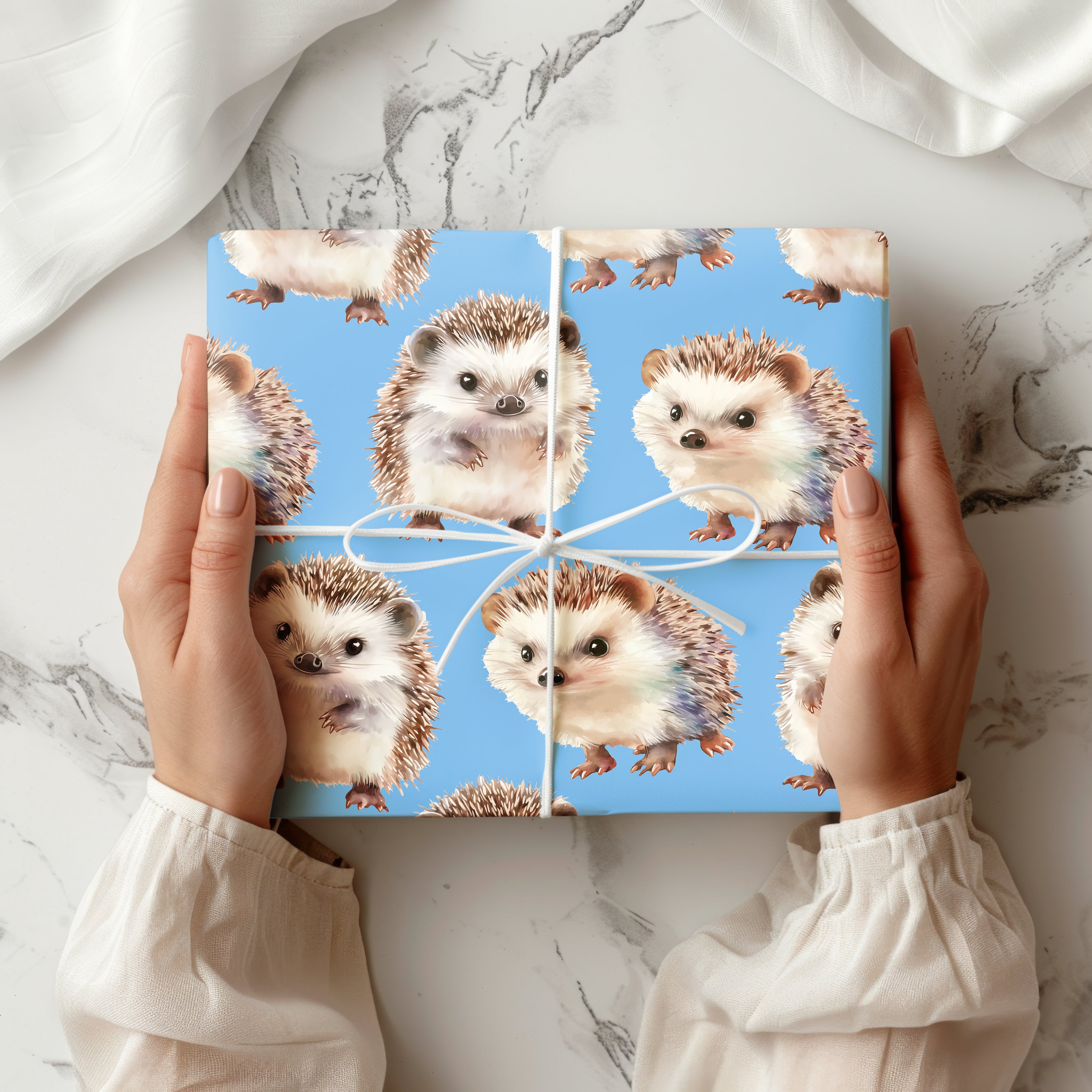 Cute Hedgehog Wrapping Paper Sheet – Adorable Watercolour Gift Wrap for Animal Lovers or Kids' Birthdays