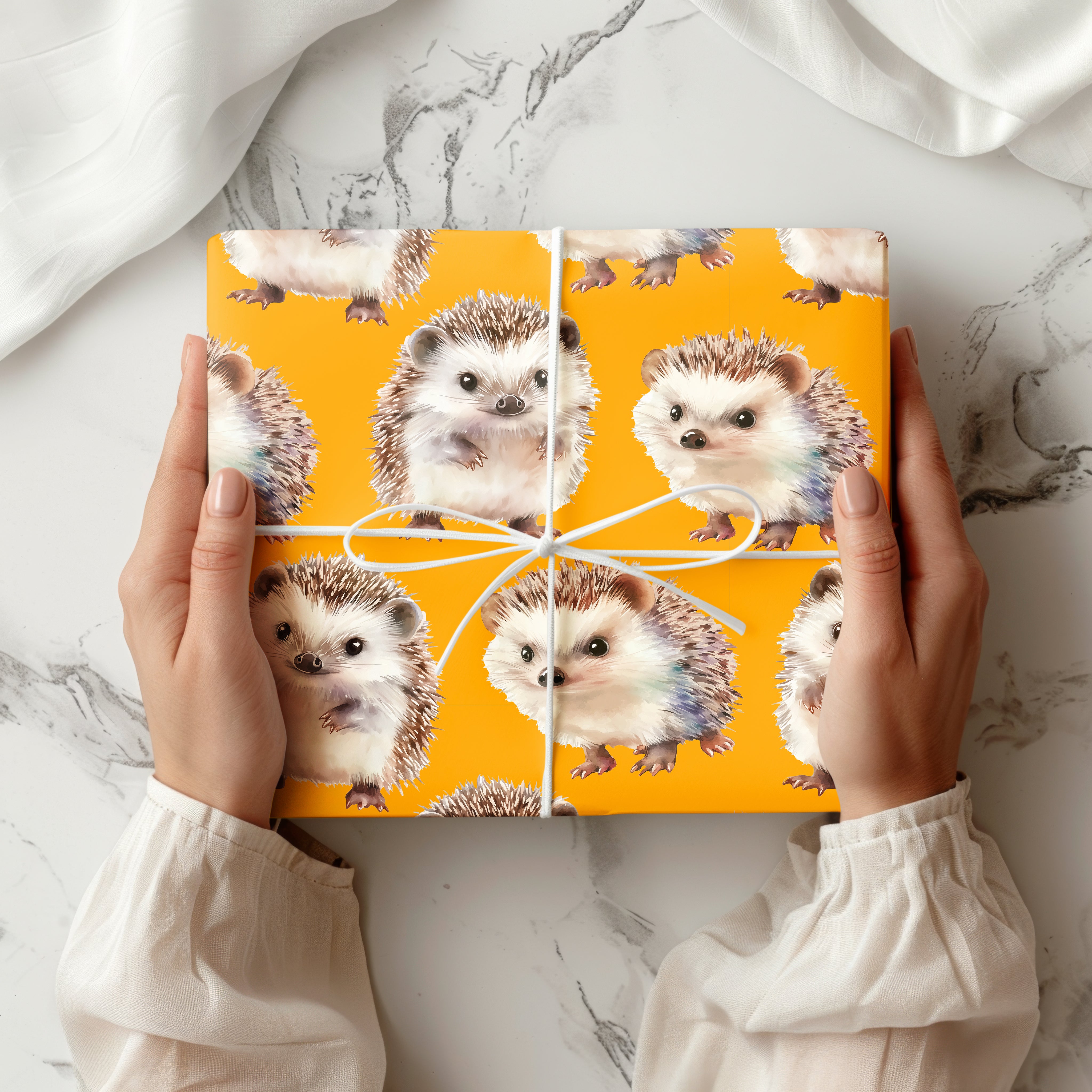 Cute Hedgehog Wrapping Paper Sheet – Adorable Watercolour Gift Wrap for Animal Lovers or Kids' Birthdays