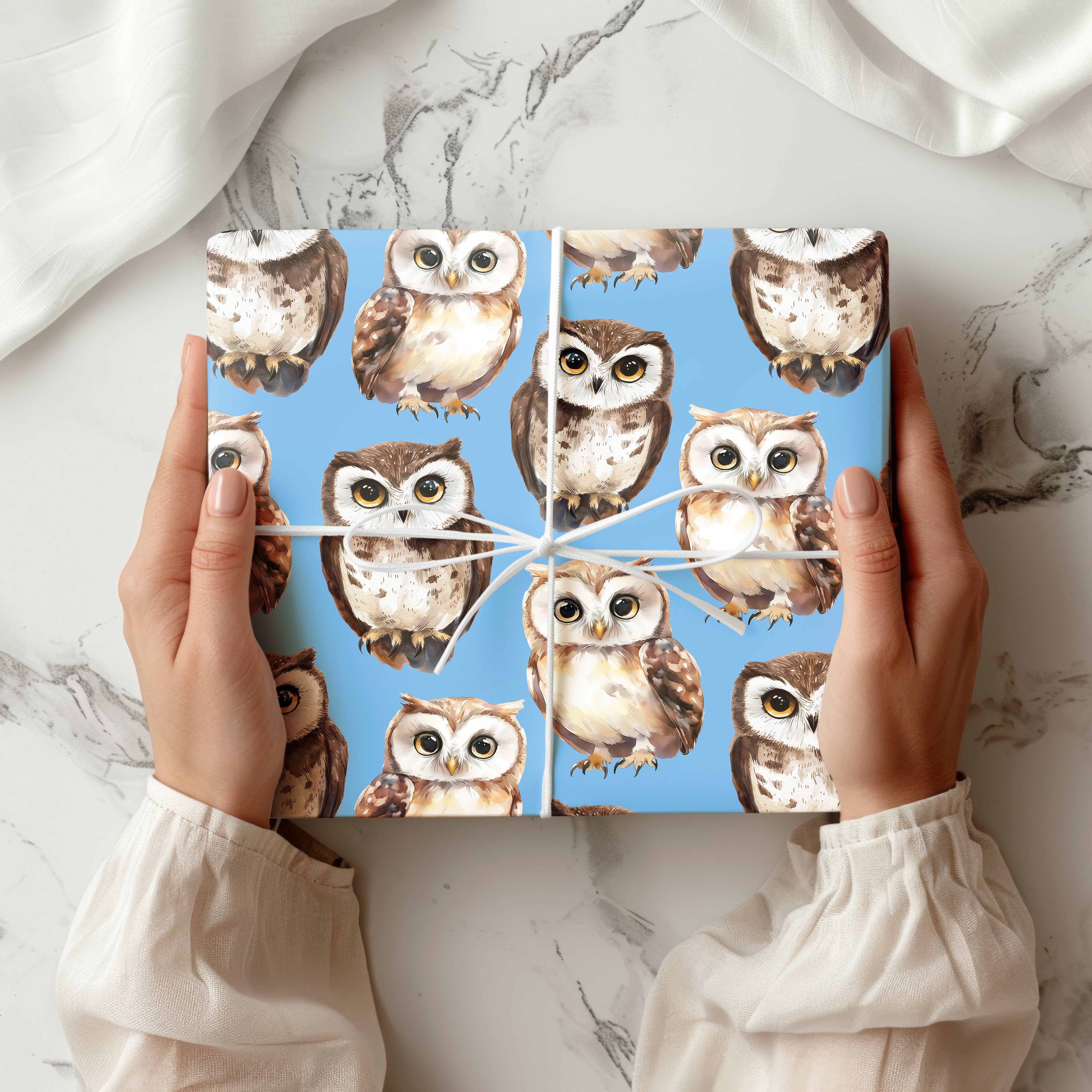Cute Owl Wrapping Paper Sheet – Watercolour Gift Wrap with Owls for Bird Lovers or a Nursery