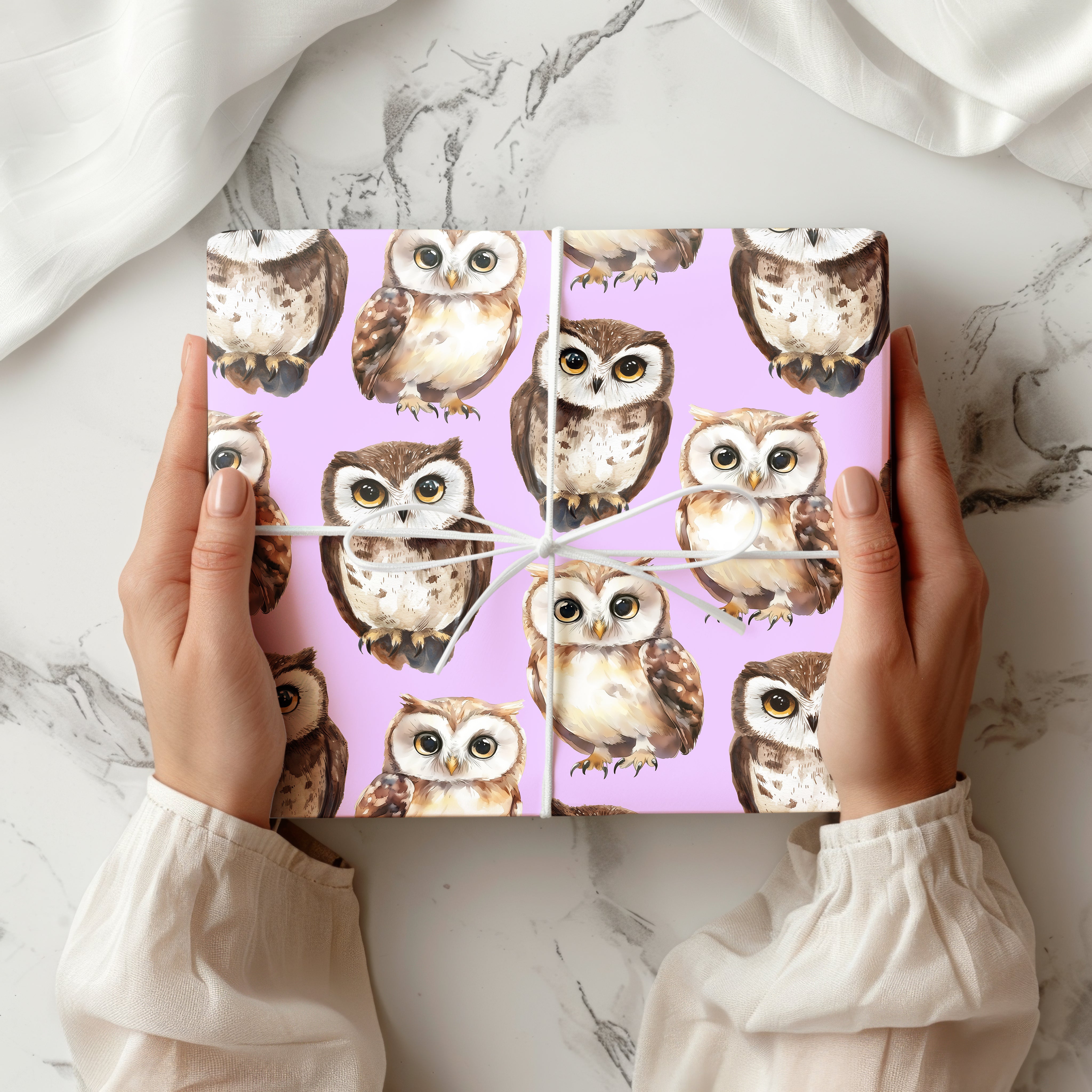 Cute Owl Wrapping Paper Sheet – Watercolour Gift Wrap with Owls for Bird Lovers or a Nursery