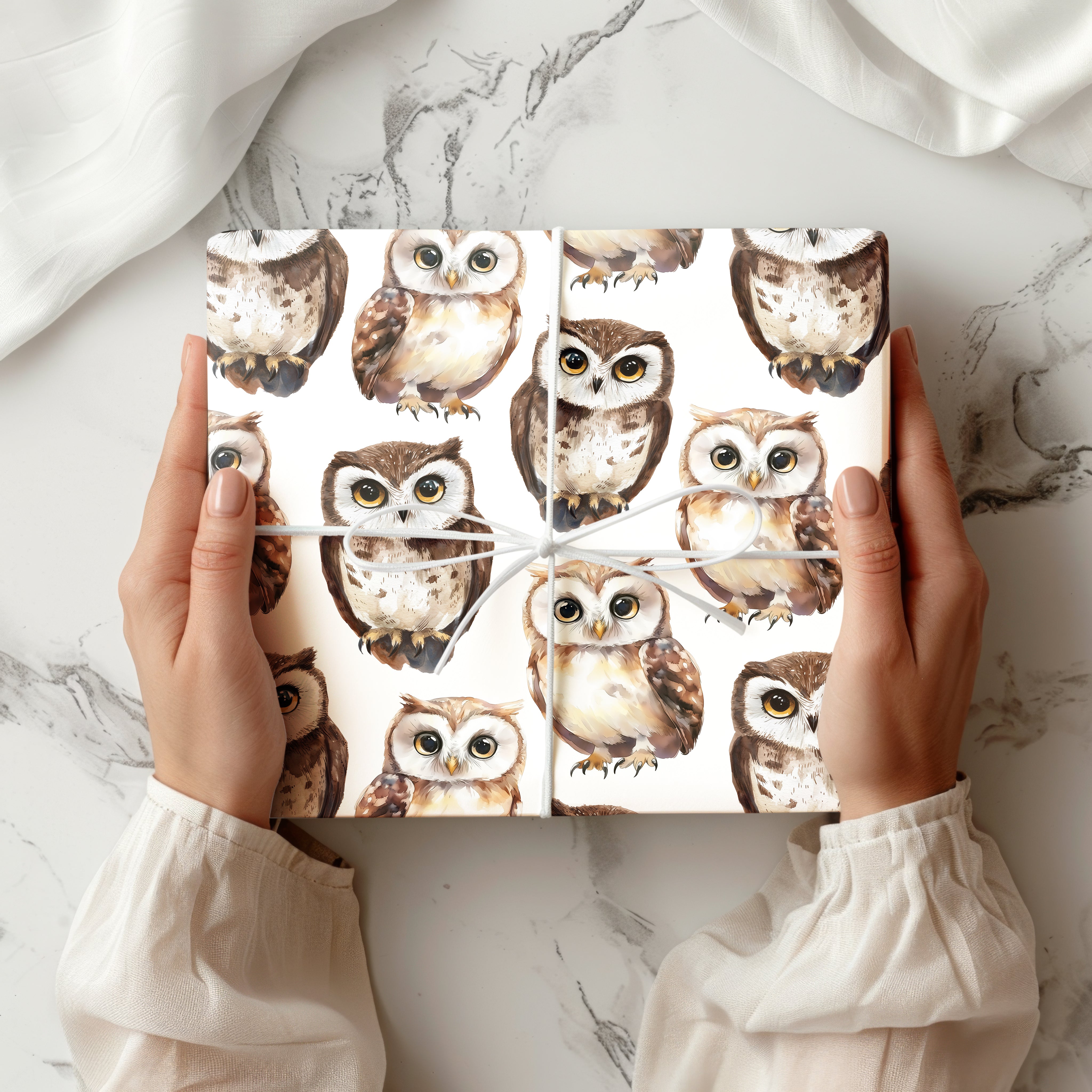 Cute Owl Wrapping Paper Sheet – Watercolour Gift Wrap with Owls for Bird Lovers or a Nursery