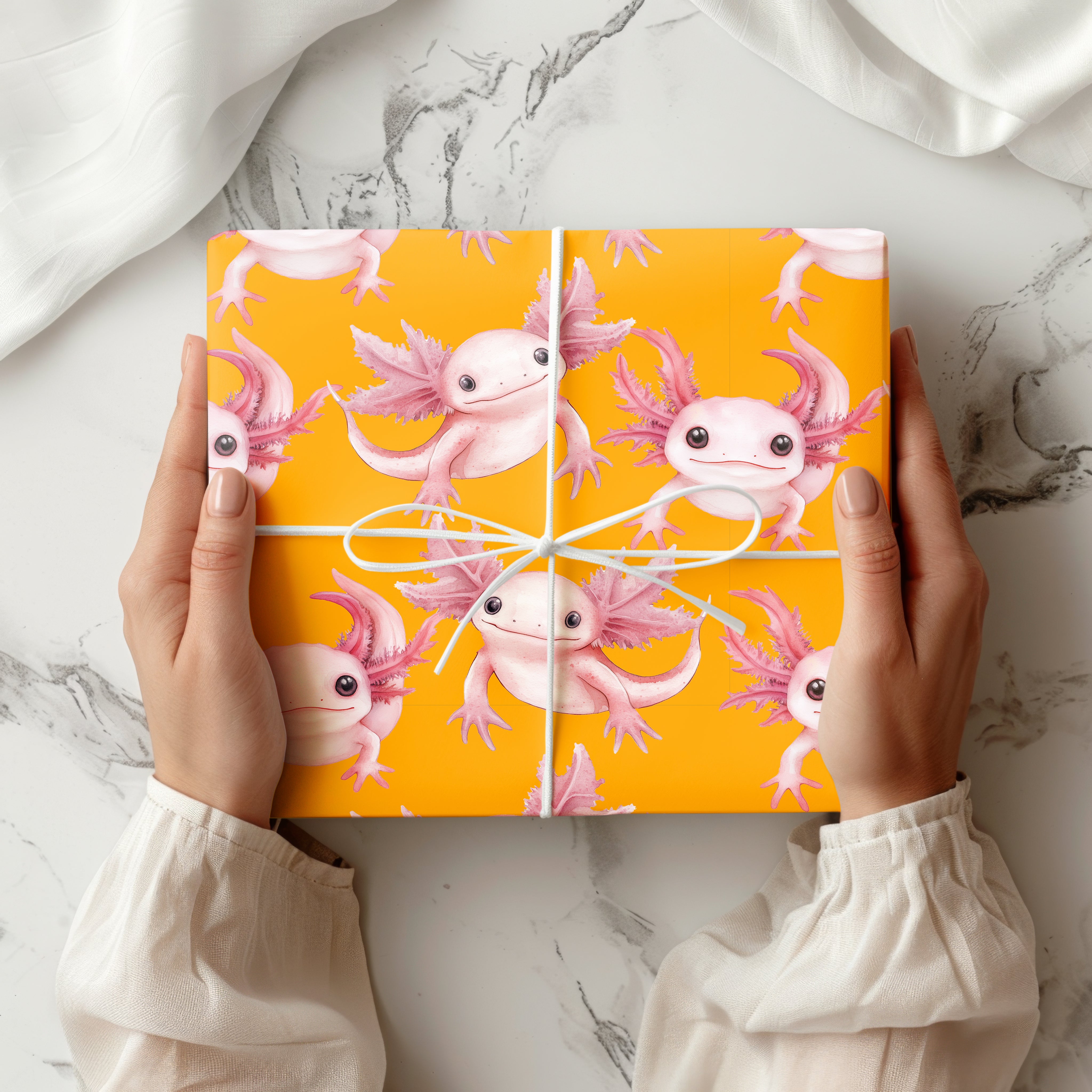 Cute Axolotl Wrapping Paper Sheet – Watercolour Gift Wrap for Kids' Birthdays