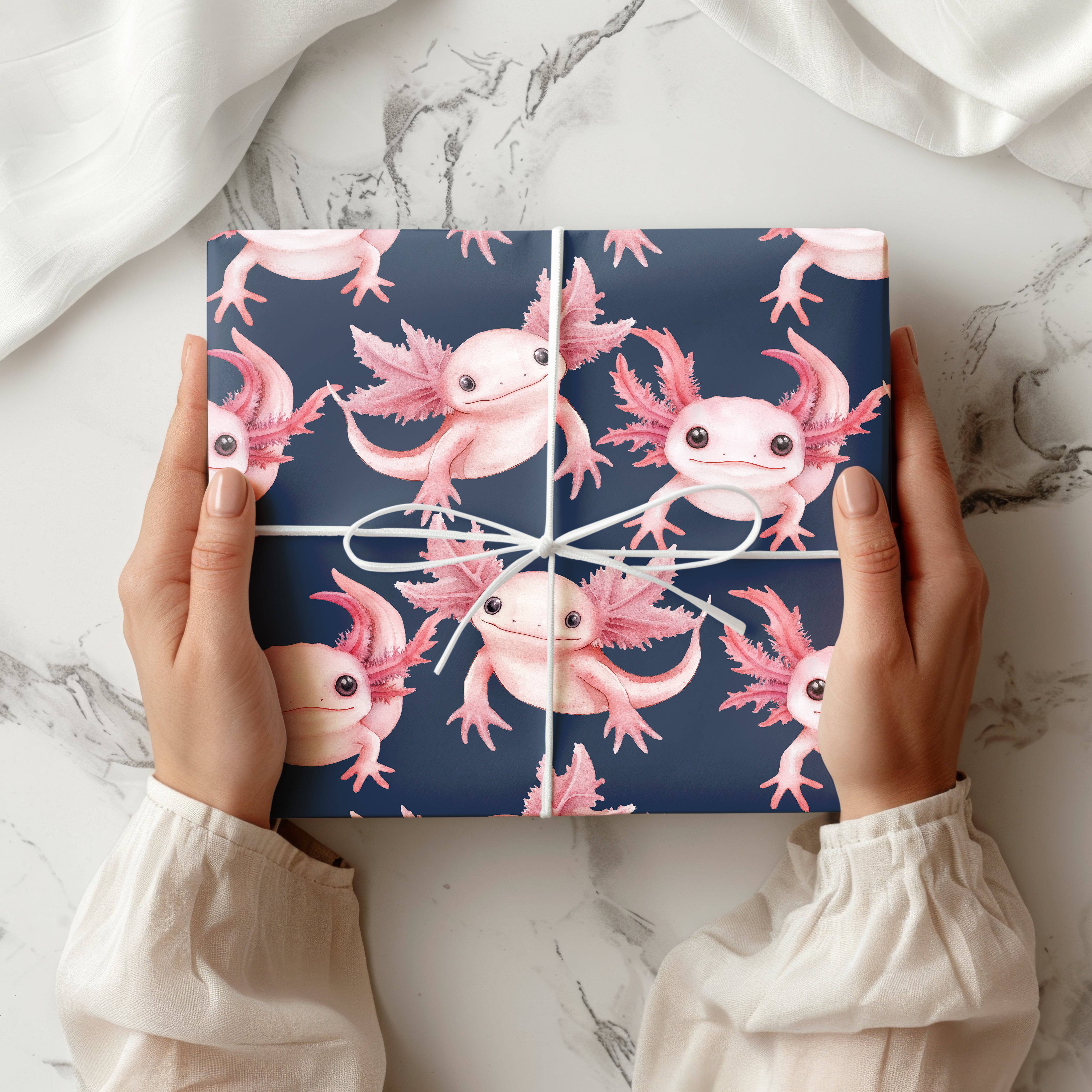 Cute Axolotl Wrapping Paper Sheet – Watercolour Gift Wrap for Kids' Birthdays