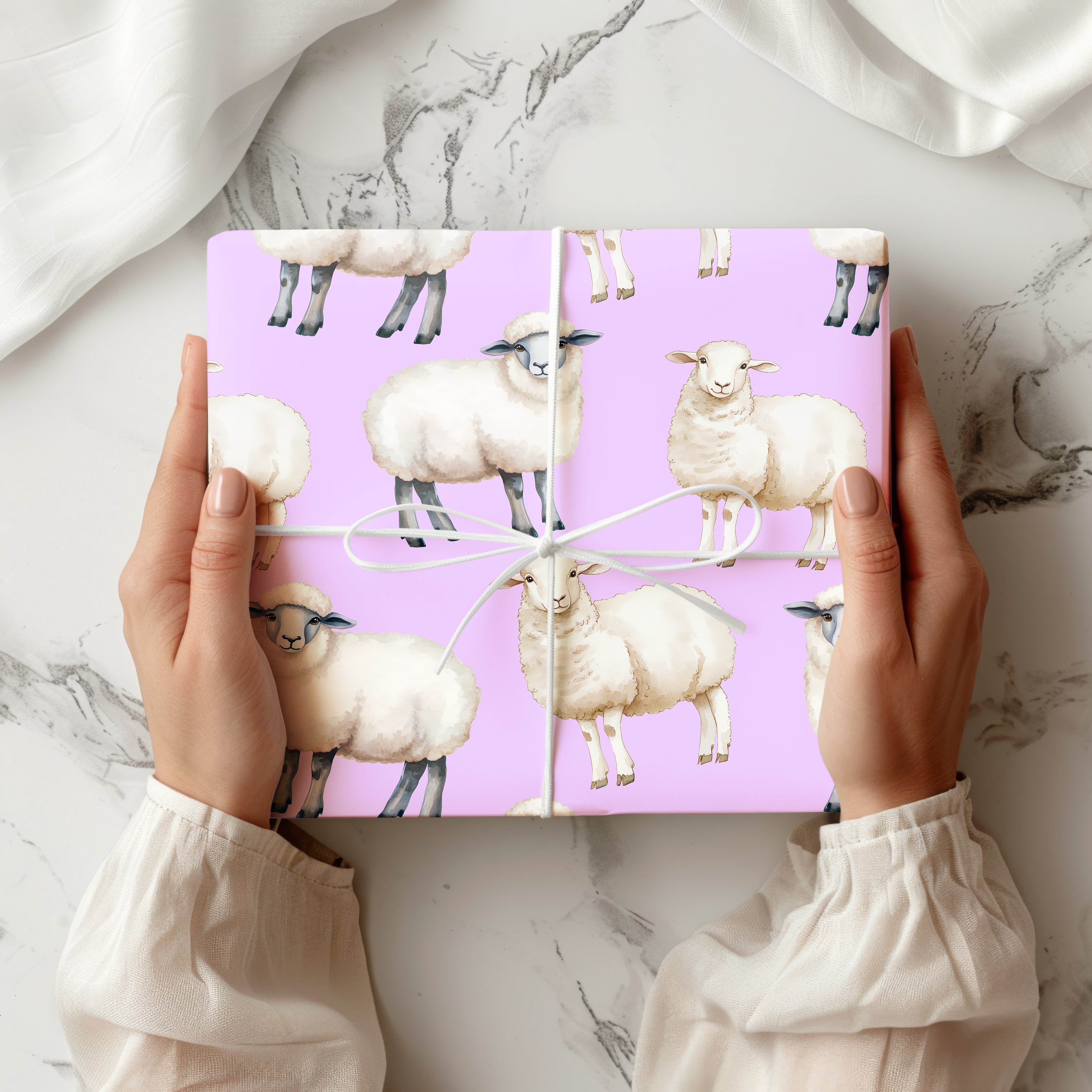 Cute Sheep Wrapping Paper Sheet – Watercolour Gift Wrap with Lambs for a Farm-Themed Party or Nursery
