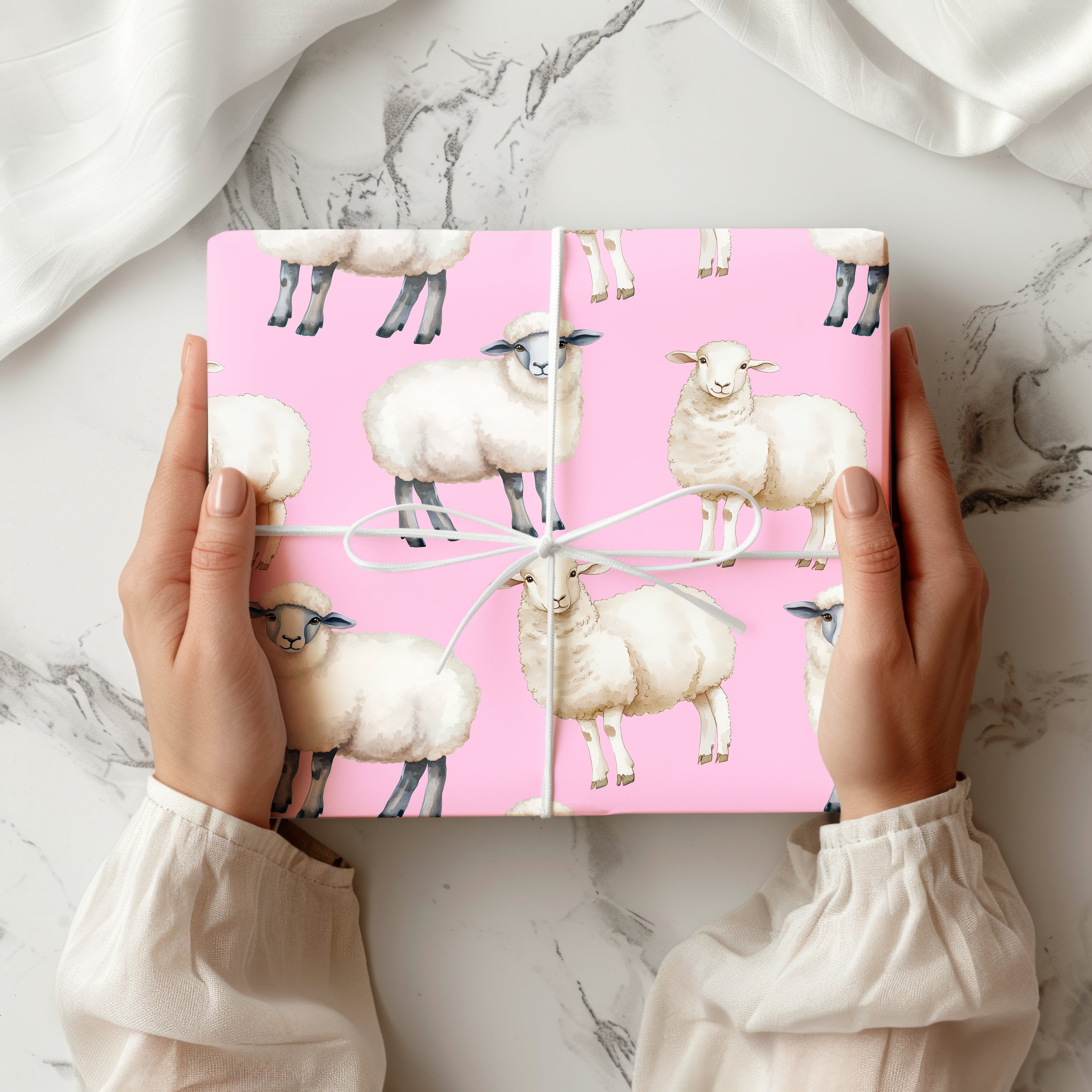 Cute Sheep Wrapping Paper Sheet – Watercolour Gift Wrap with Lambs for a Farm-Themed Party or Nursery
