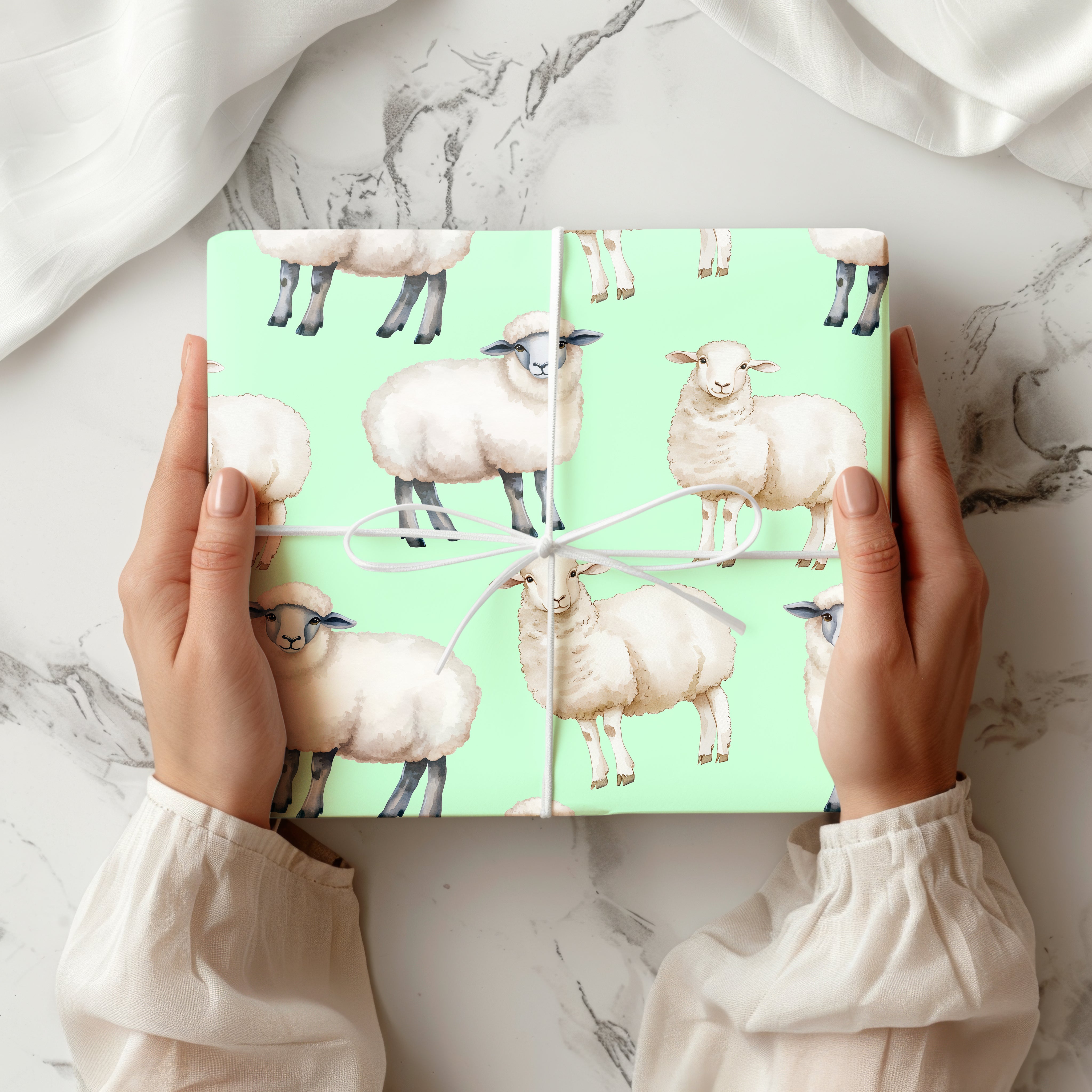 Cute Sheep Wrapping Paper Sheet – Watercolour Gift Wrap with Lambs for a Farm-Themed Party or Nursery