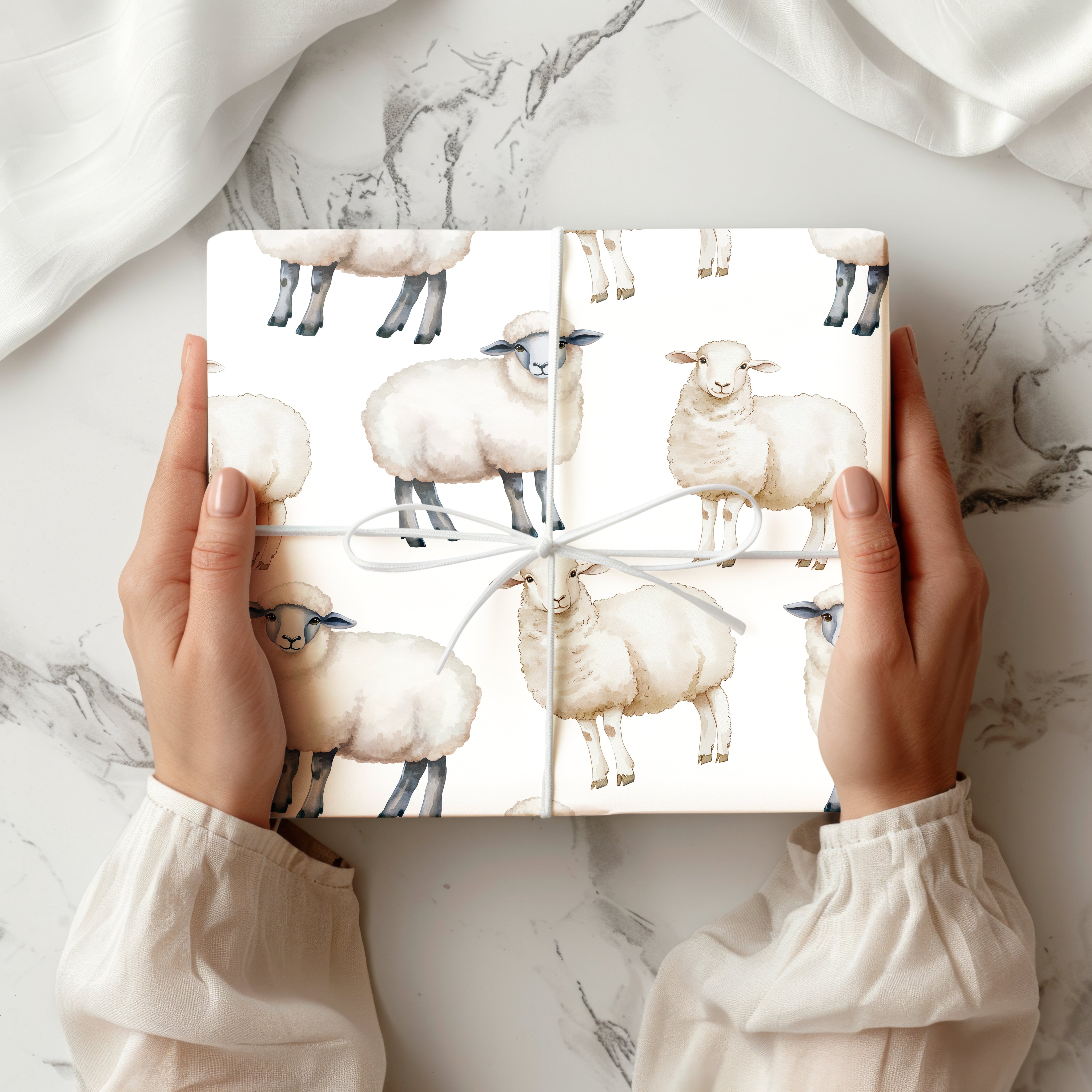Cute Sheep Wrapping Paper Sheet – Watercolour Gift Wrap with Lambs for a Farm-Themed Party or Nursery