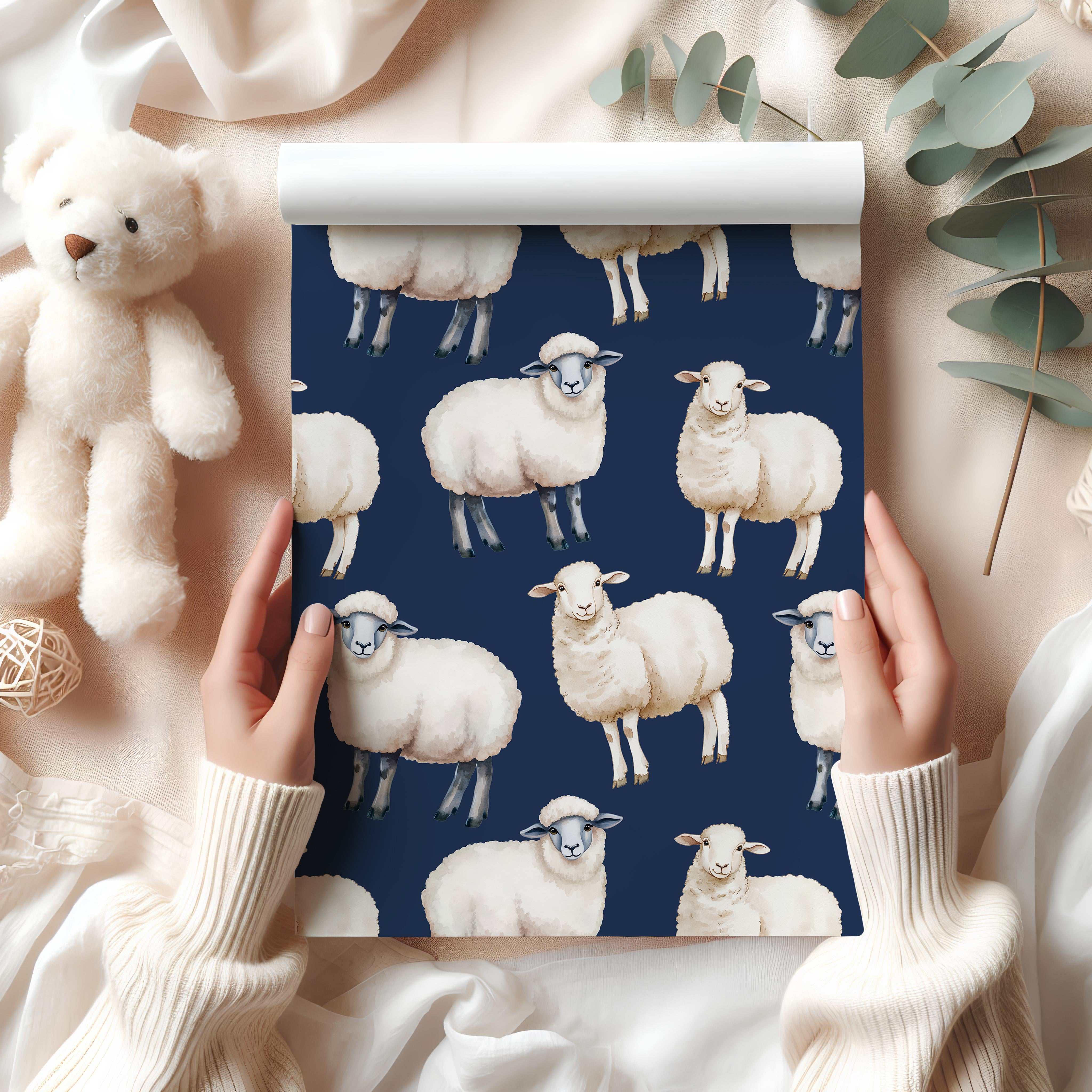 Cute Sheep Wrapping Paper Sheet – Watercolour Gift Wrap with Lambs for a Farm-Themed Party or Nursery