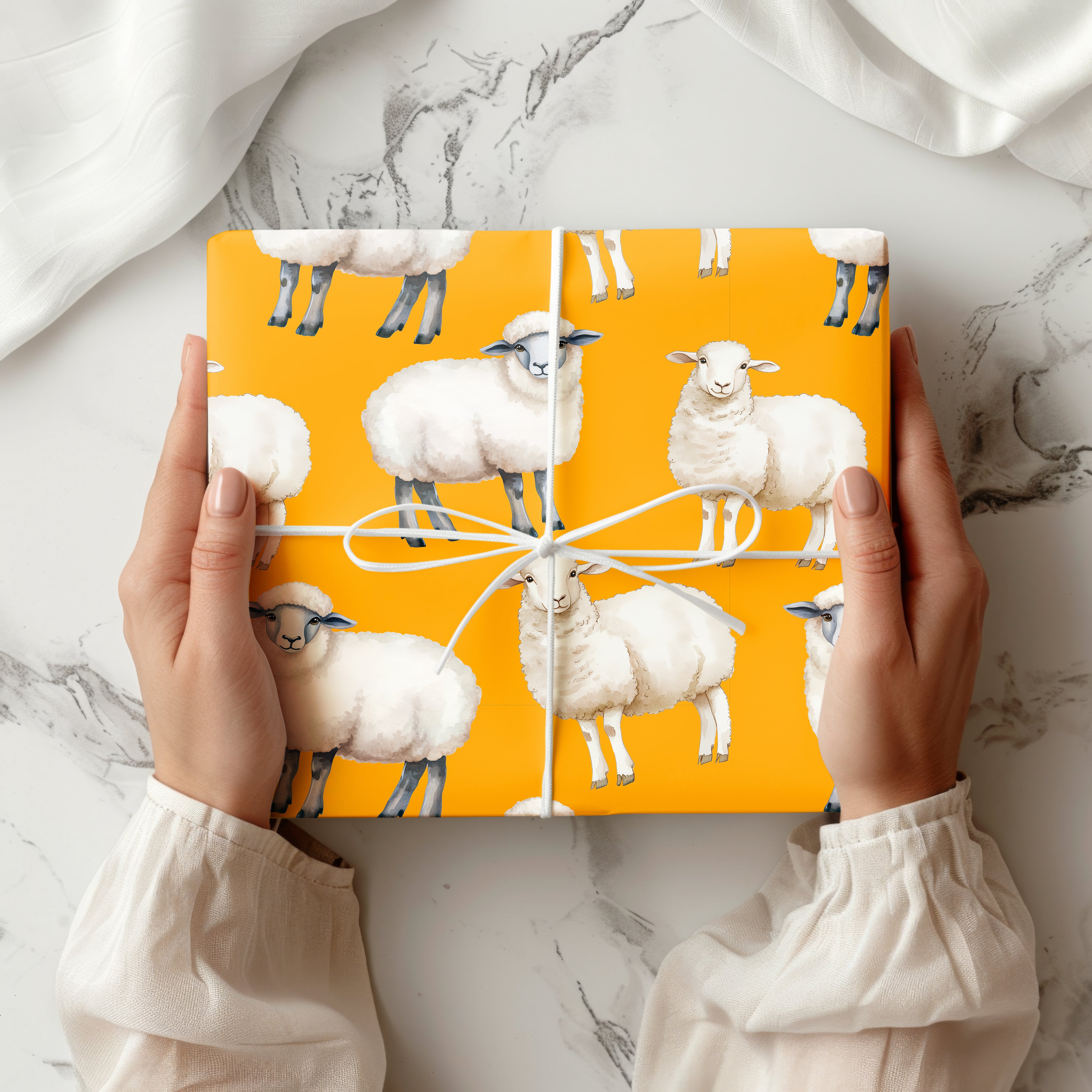 Cute Sheep Wrapping Paper Sheet – Watercolour Gift Wrap with Lambs for a Farm-Themed Party or Nursery