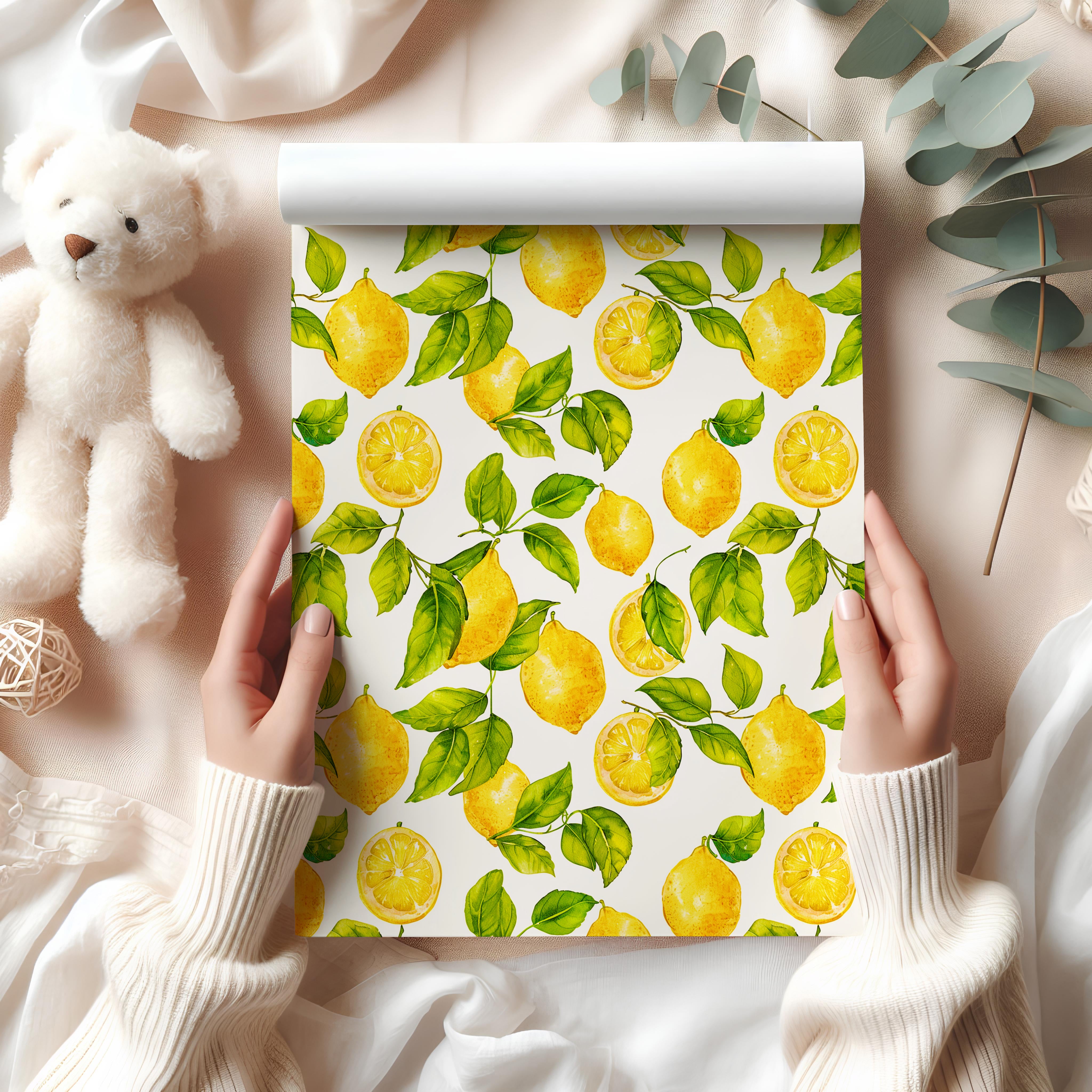 Cute Lemon Wrapping Paper Sheet – Watercolour Gift Wrap for Summer Birthdays or Kitchen-Themed Gifts