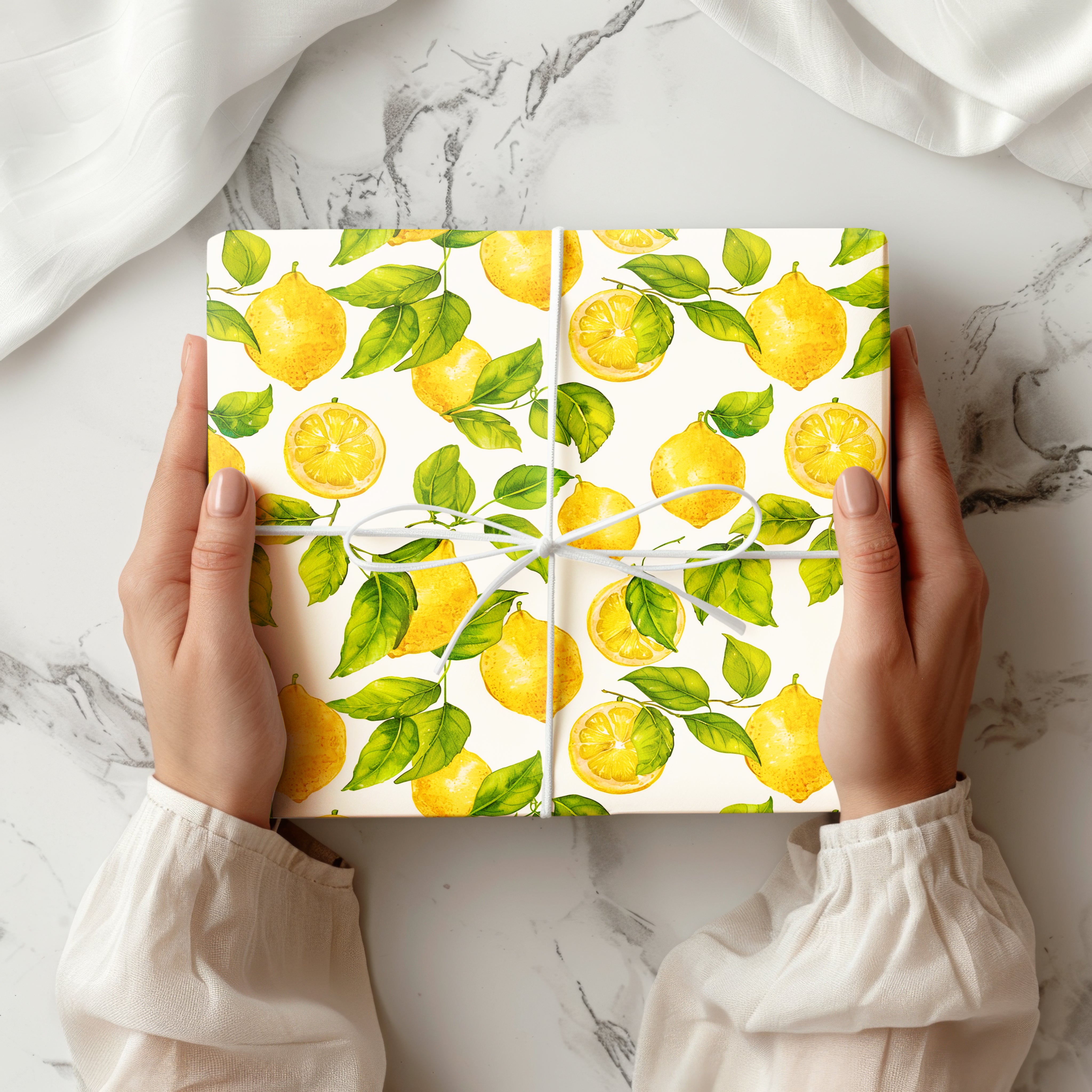Cute Lemon Wrapping Paper Sheet – Watercolour Gift Wrap for Summer Birthdays or Kitchen-Themed Gifts