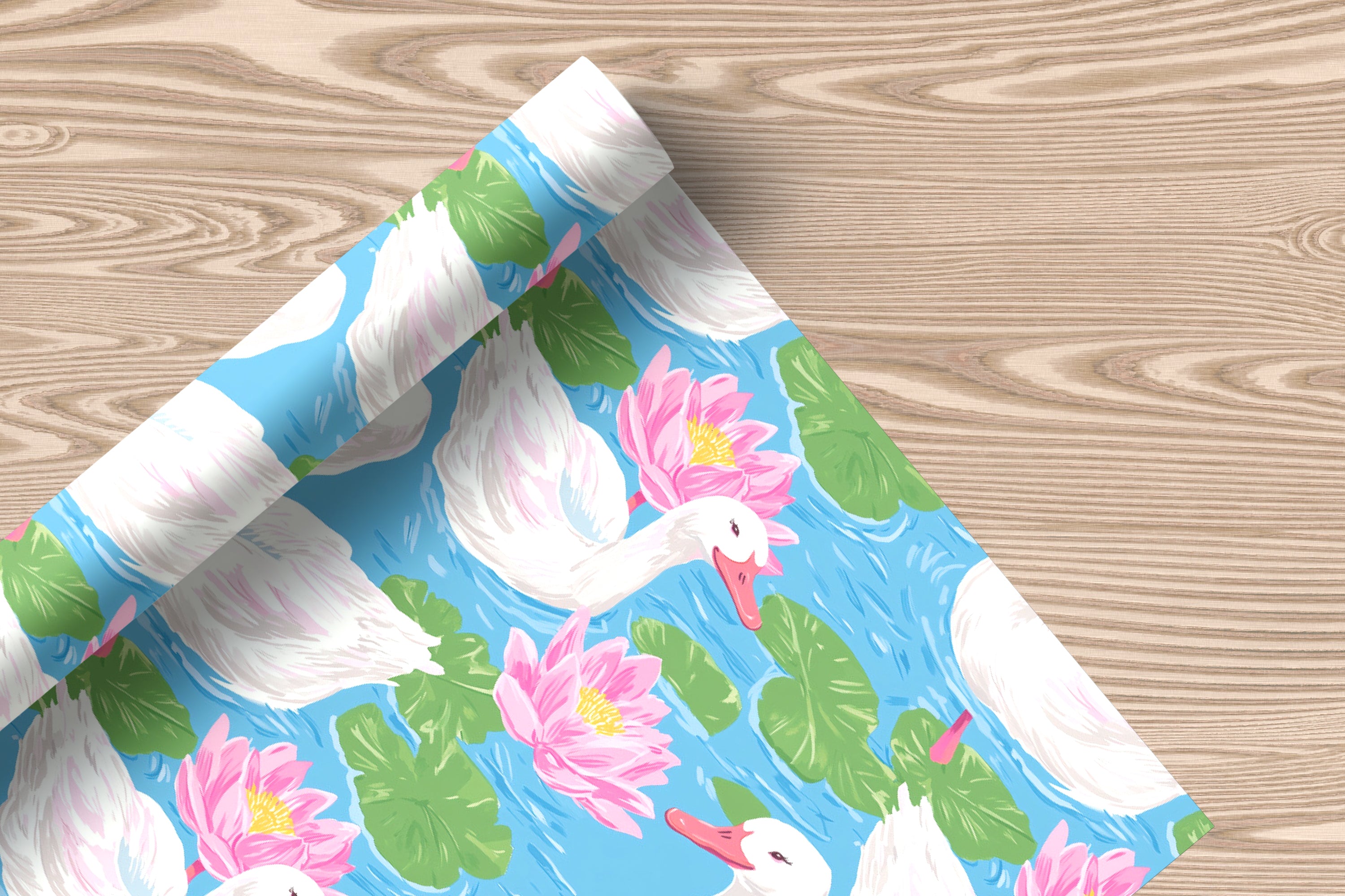 Watercolour Swan Wrapping Paper Sheet – Elegant Gift Wrap with Water Lilies for Garden Parties or Bird Lovers