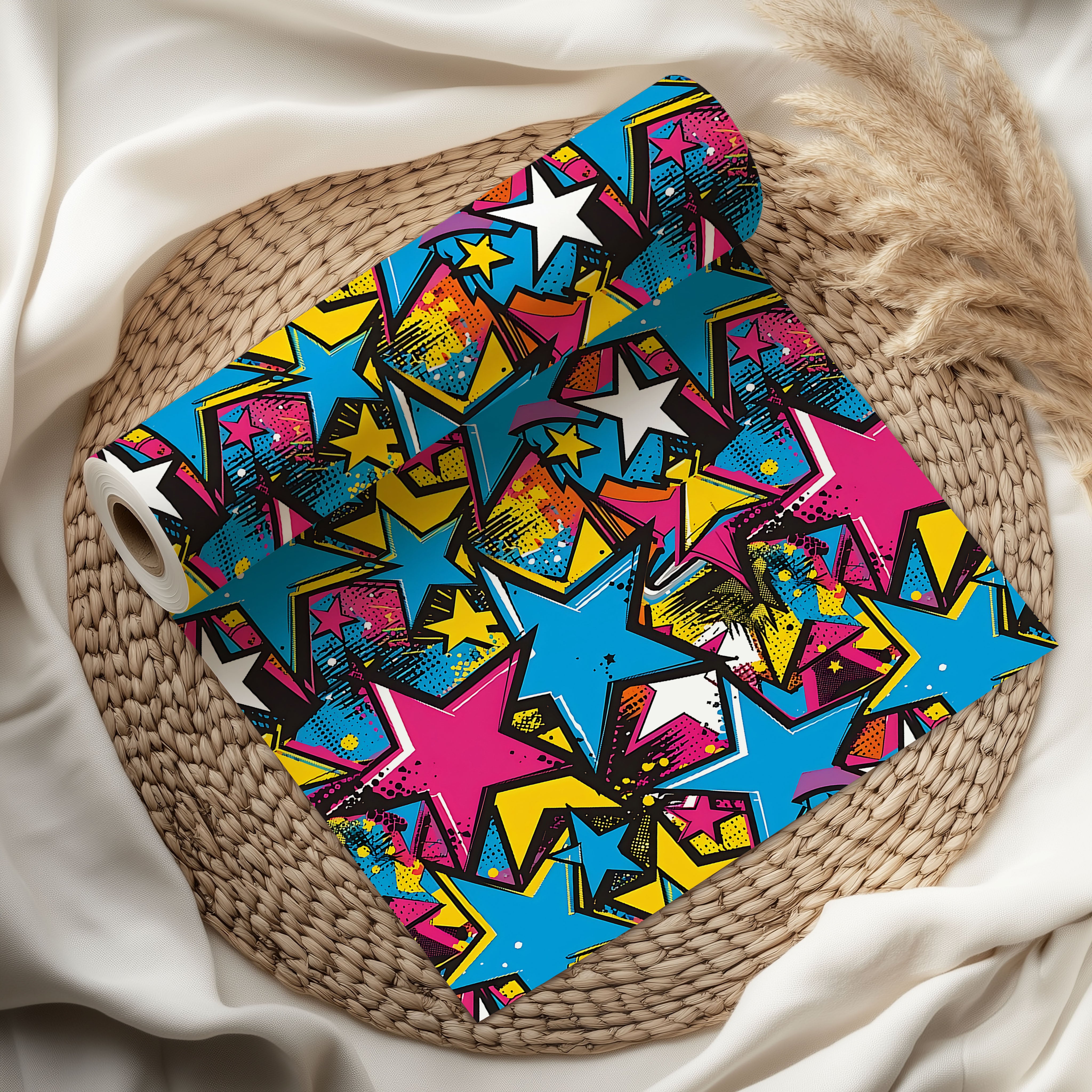 Retro Graffiti Stars Gift Wrapping Paper Sheets – Pack of 2 50x70cm