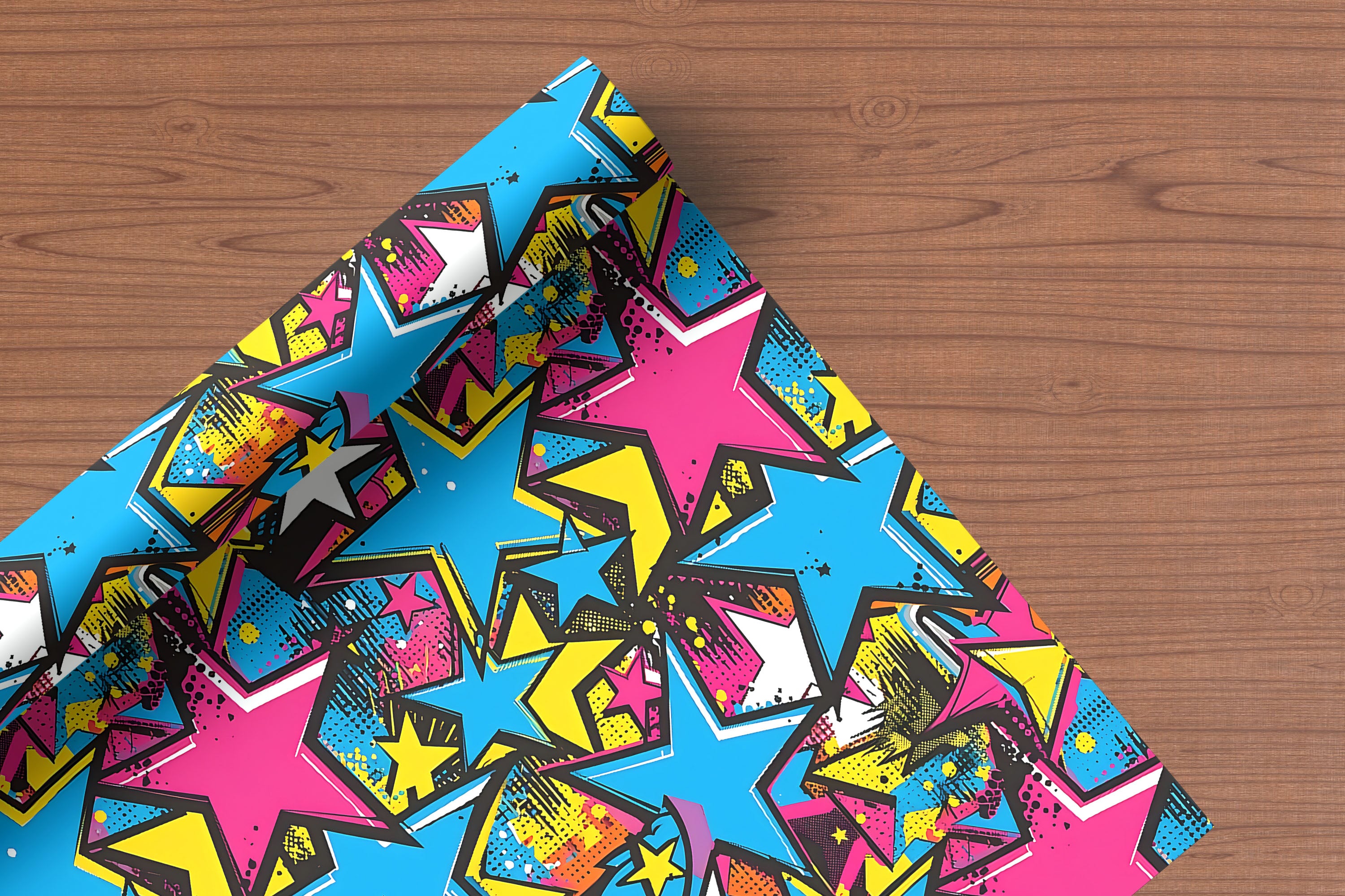 Retro Graffiti Stars Gift Wrapping Paper Sheets – Pack of 2 50x70cm