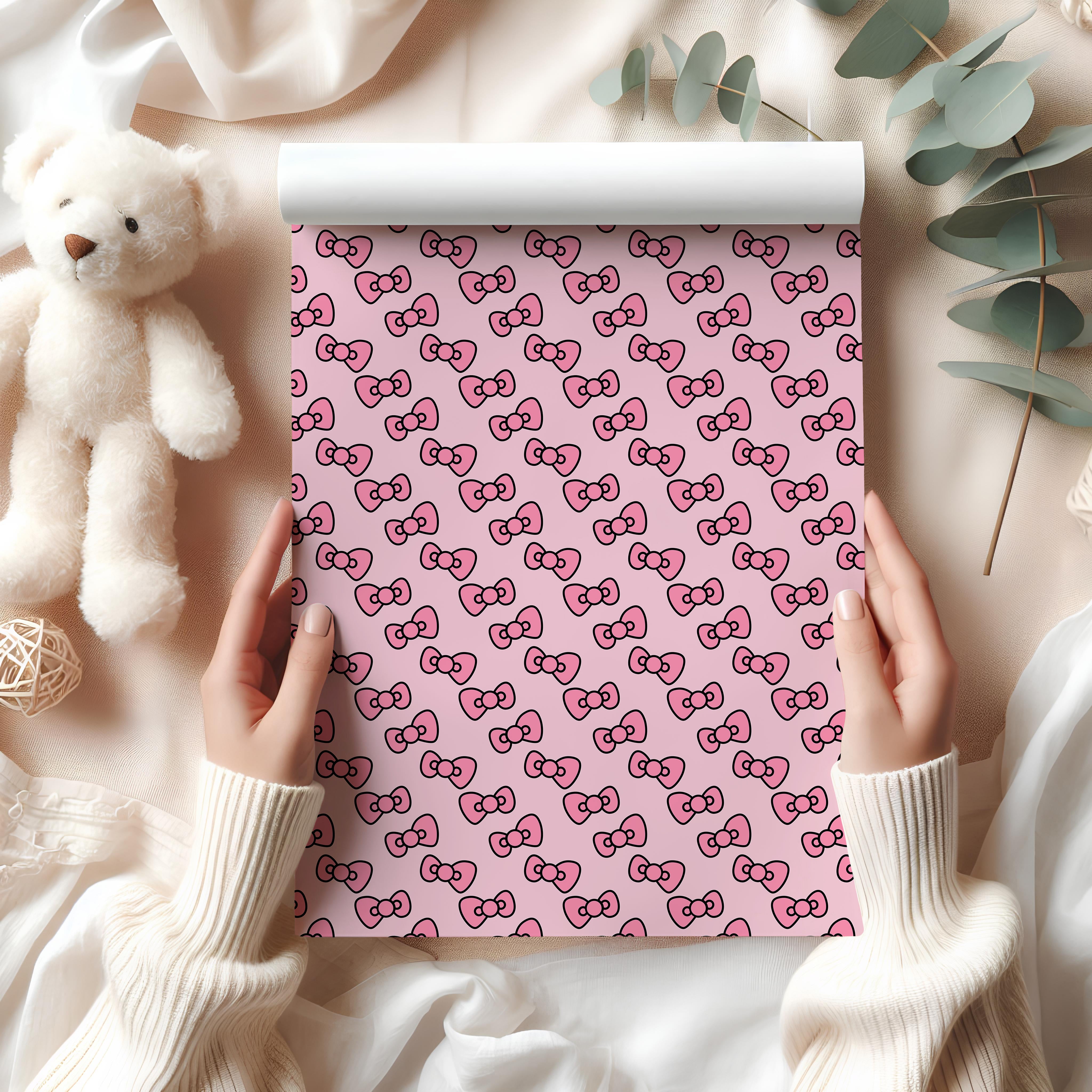 Cute Pink Bow Wrapping Paper Sheet – Adorable Gift Wrap for Girls' Birthdays, Baby Showers, or Parties, Pink