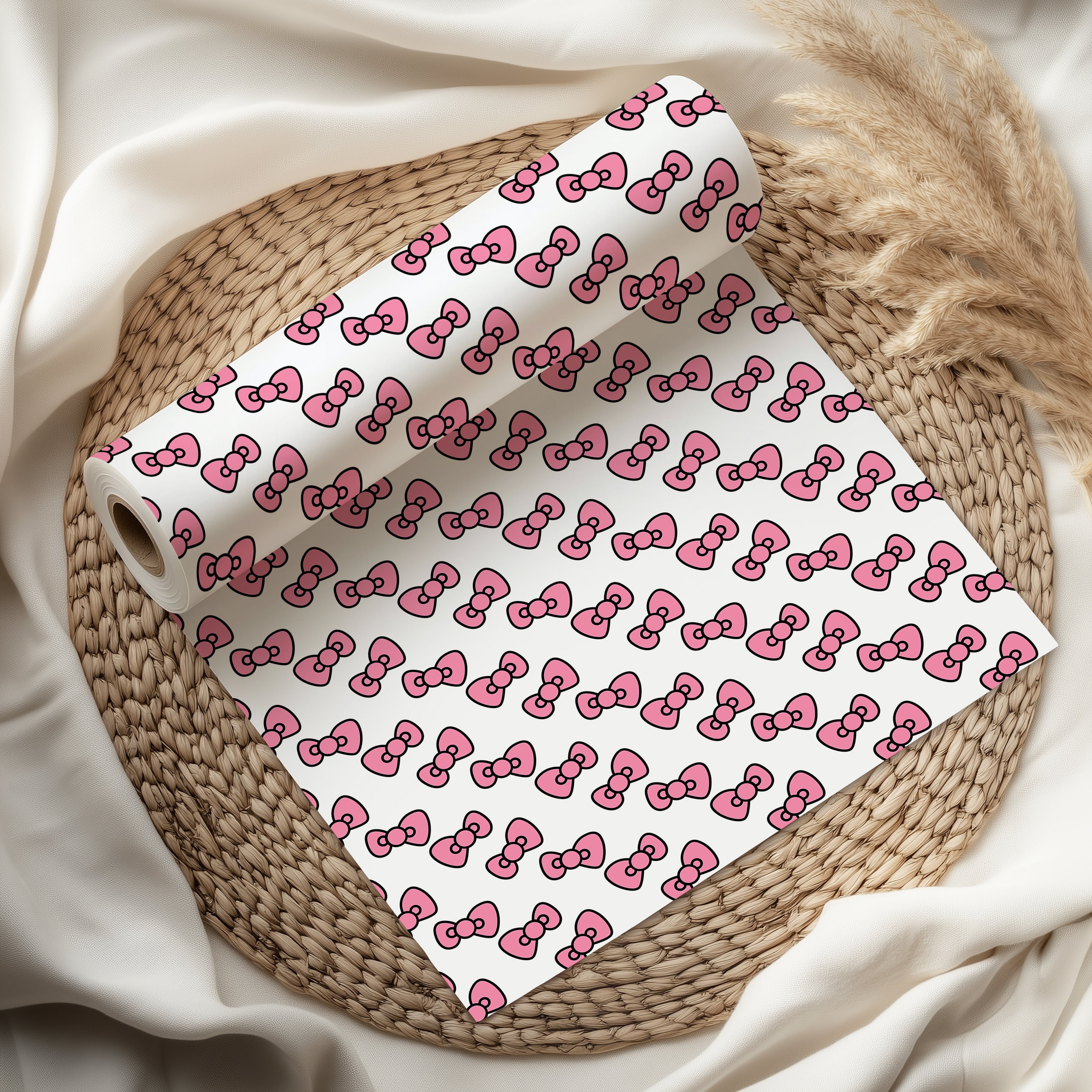 Cute Pink Bow Wrapping Paper Sheet – Adorable Gift Wrap with Bows for Girls' Birthdays, Baby Showers, or Parties, White