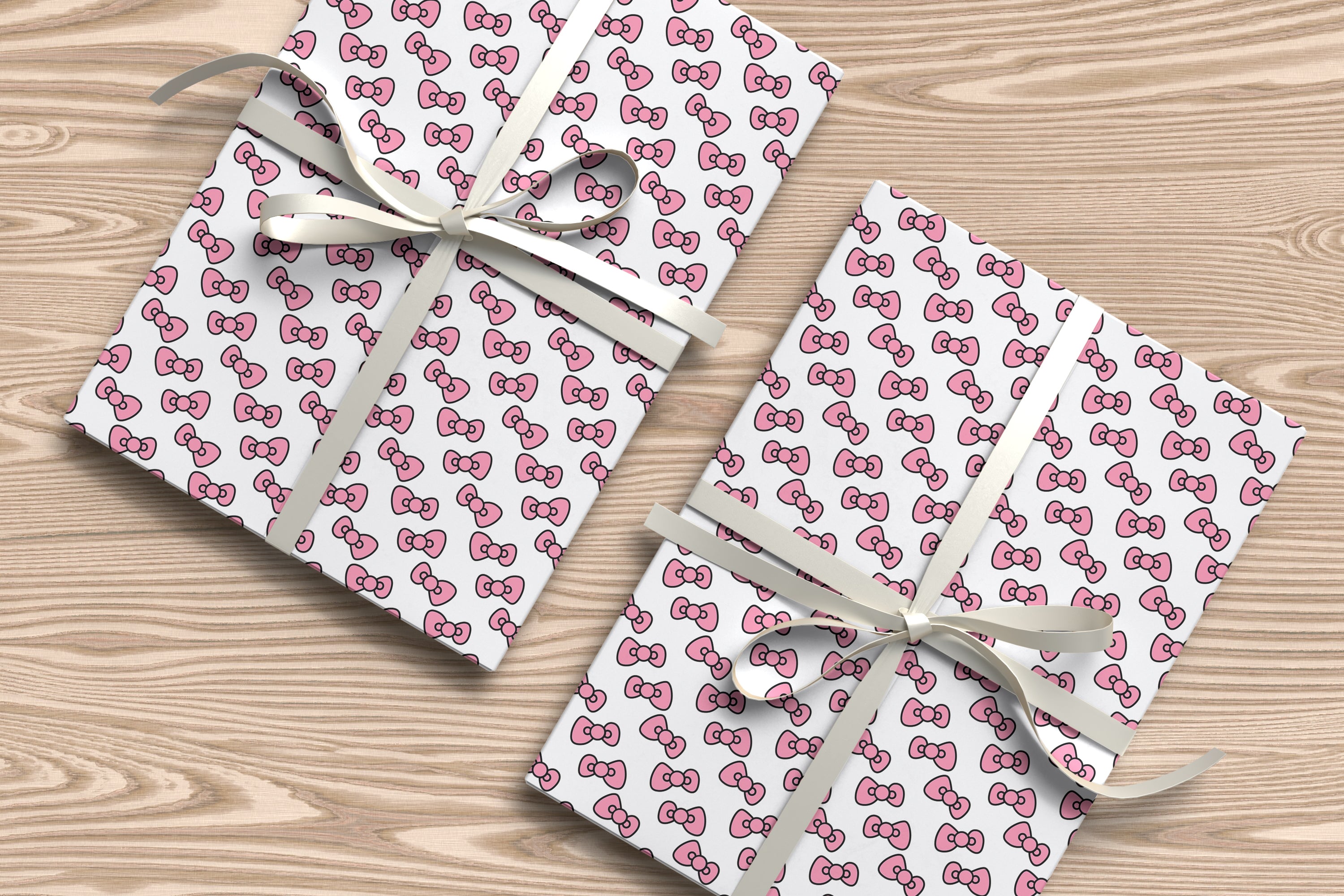 Cute Pink Bow Wrapping Paper Sheet – Adorable Gift Wrap with Bows for Girls' Birthdays, Baby Showers, or Parties, White