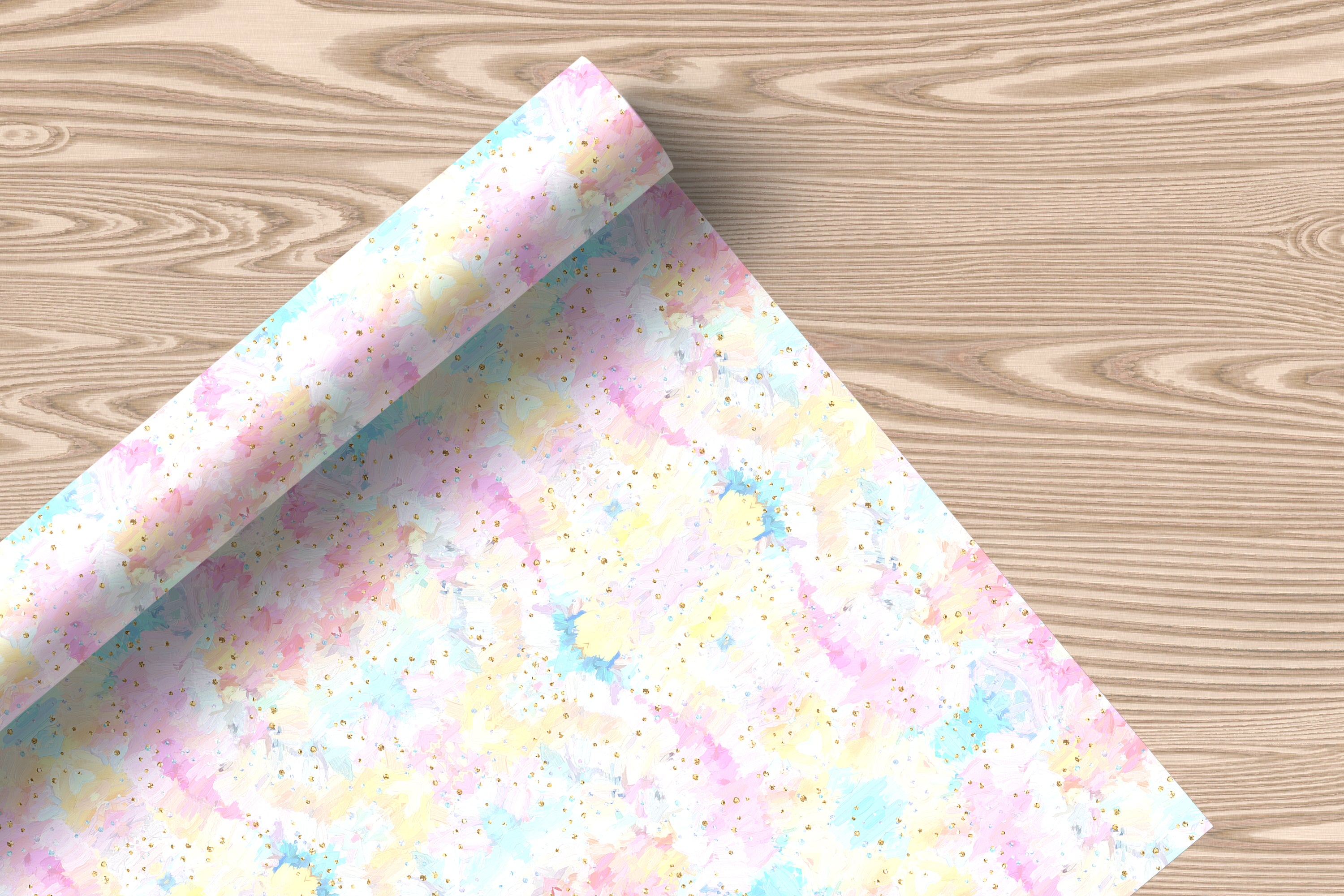 Pastel Abstract Wrapping Paper Sheet – Watercolour Gift Wrap with Gold Splatter for Birthdays, White