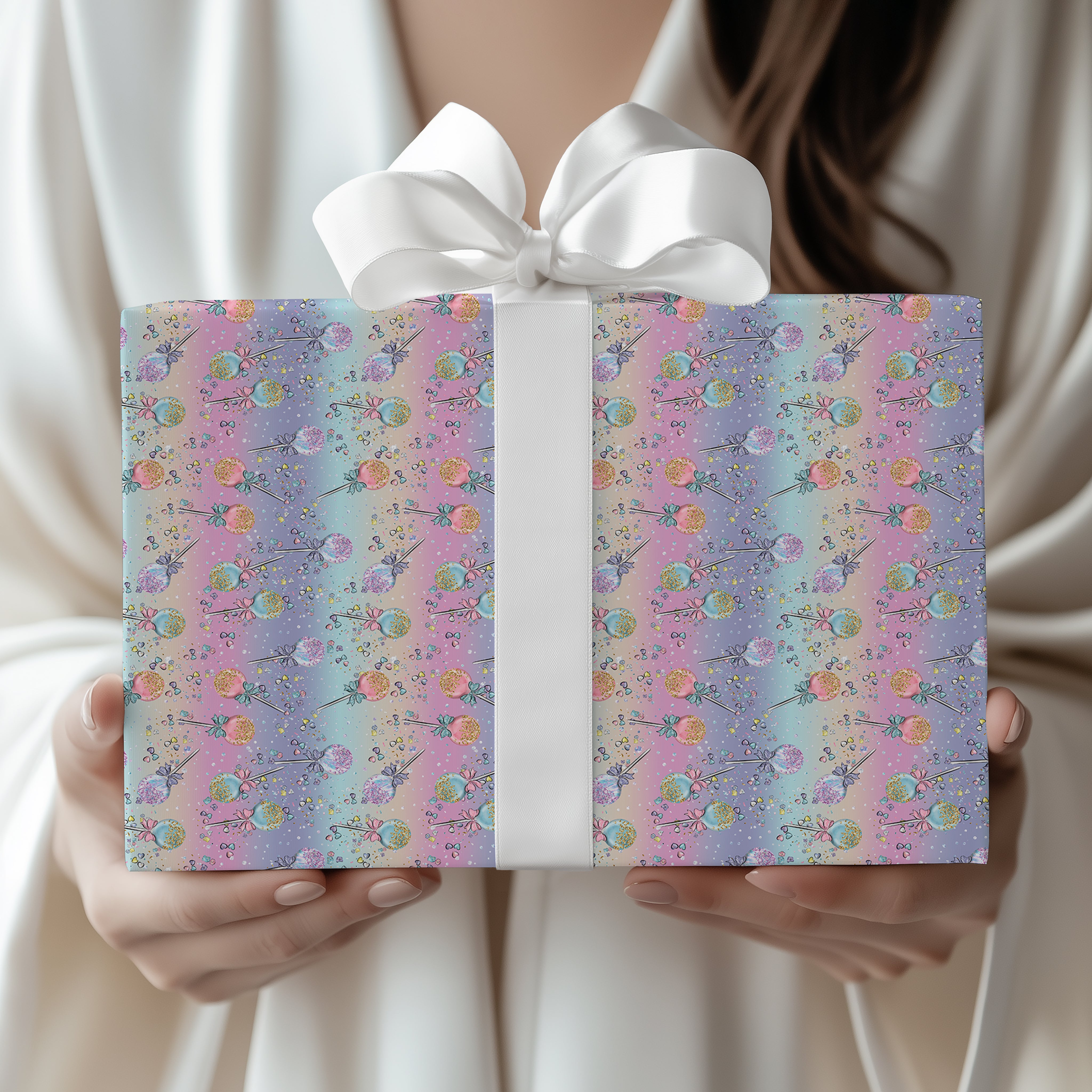 Magic Wand Wrapping Paper Sheet – Pastel Watercolour Gift Wrap with Unicorn Wands for Princess Birthdays, Multicolour