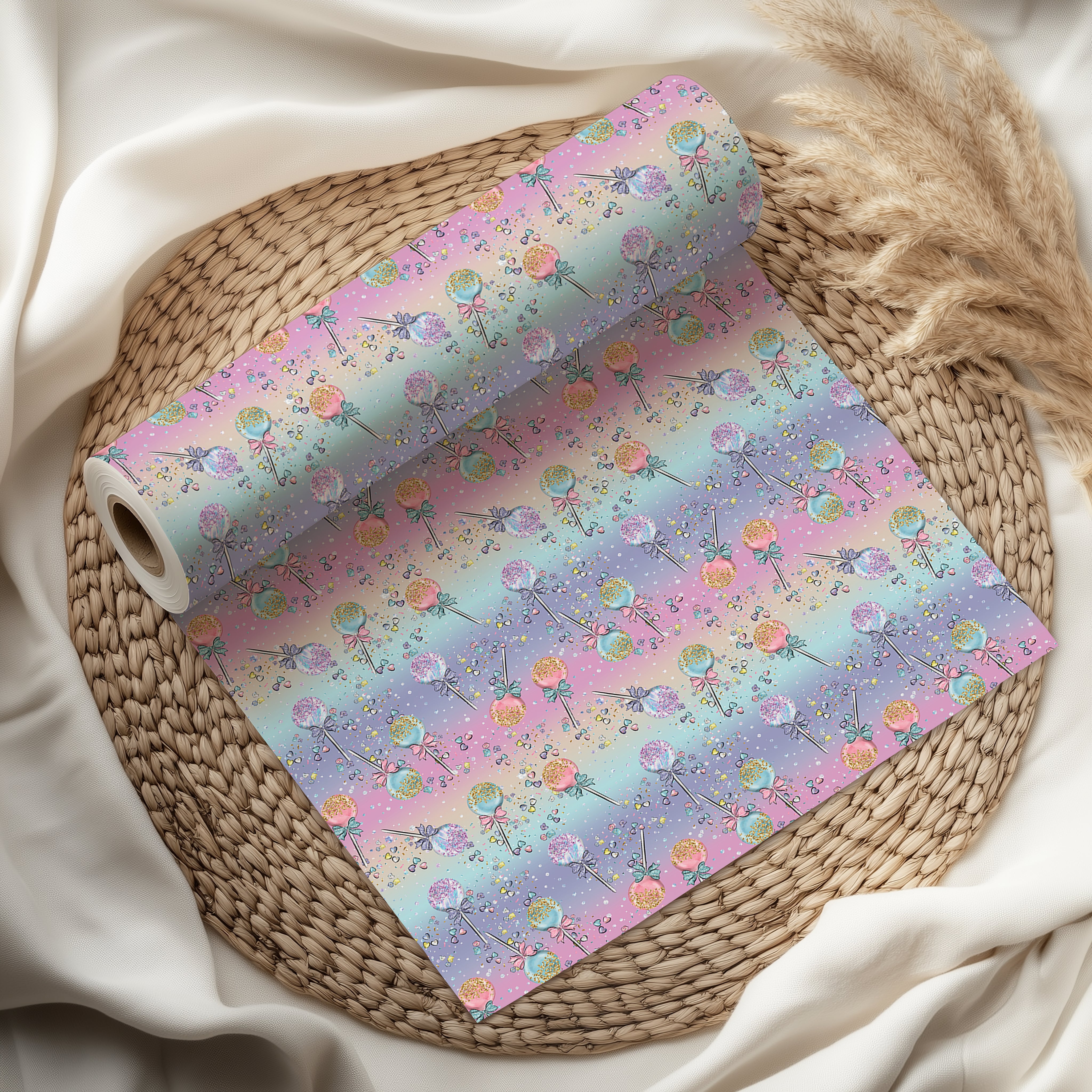 Magic Wand Wrapping Paper Sheet – Pastel Watercolour Gift Wrap with Unicorn Wands for Princess Birthdays, Multicolour