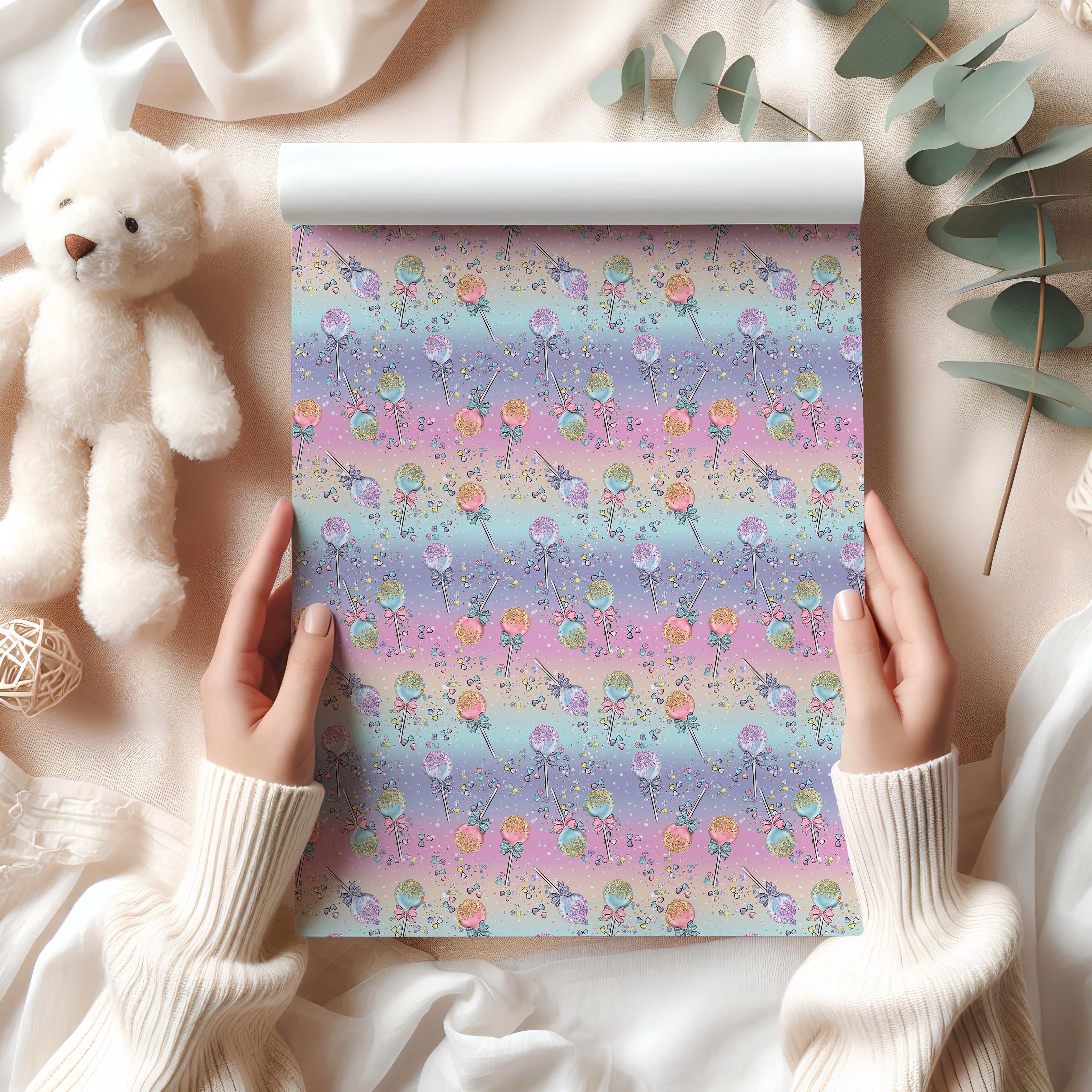 Magic Wand Wrapping Paper Sheet – Pastel Watercolour Gift Wrap with Unicorn Wands for Princess Birthdays, Multicolour