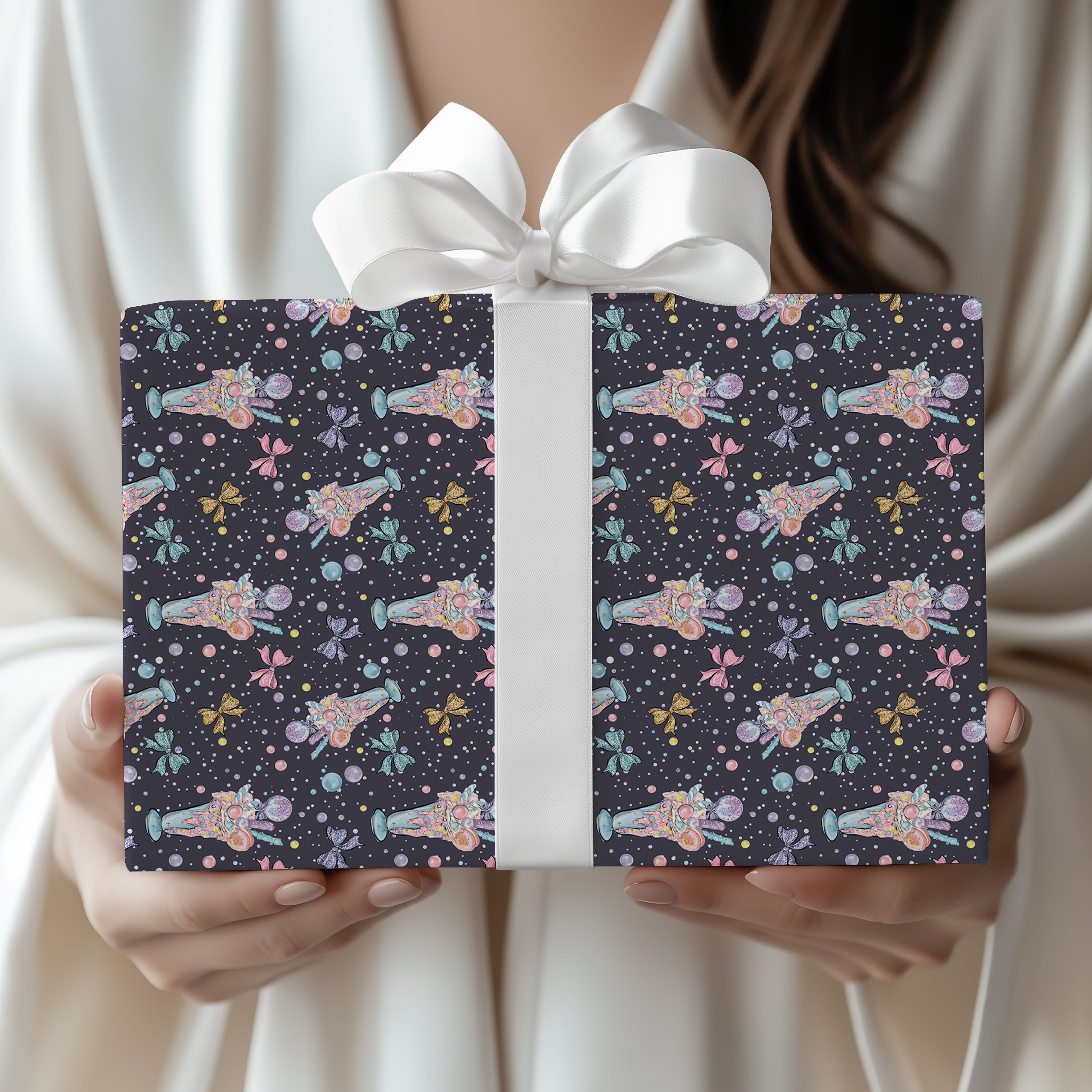 Ice Cream Sundae Wrapping Paper Sheet – Adorable Gift Wrap for Birthdays, Dark Grey