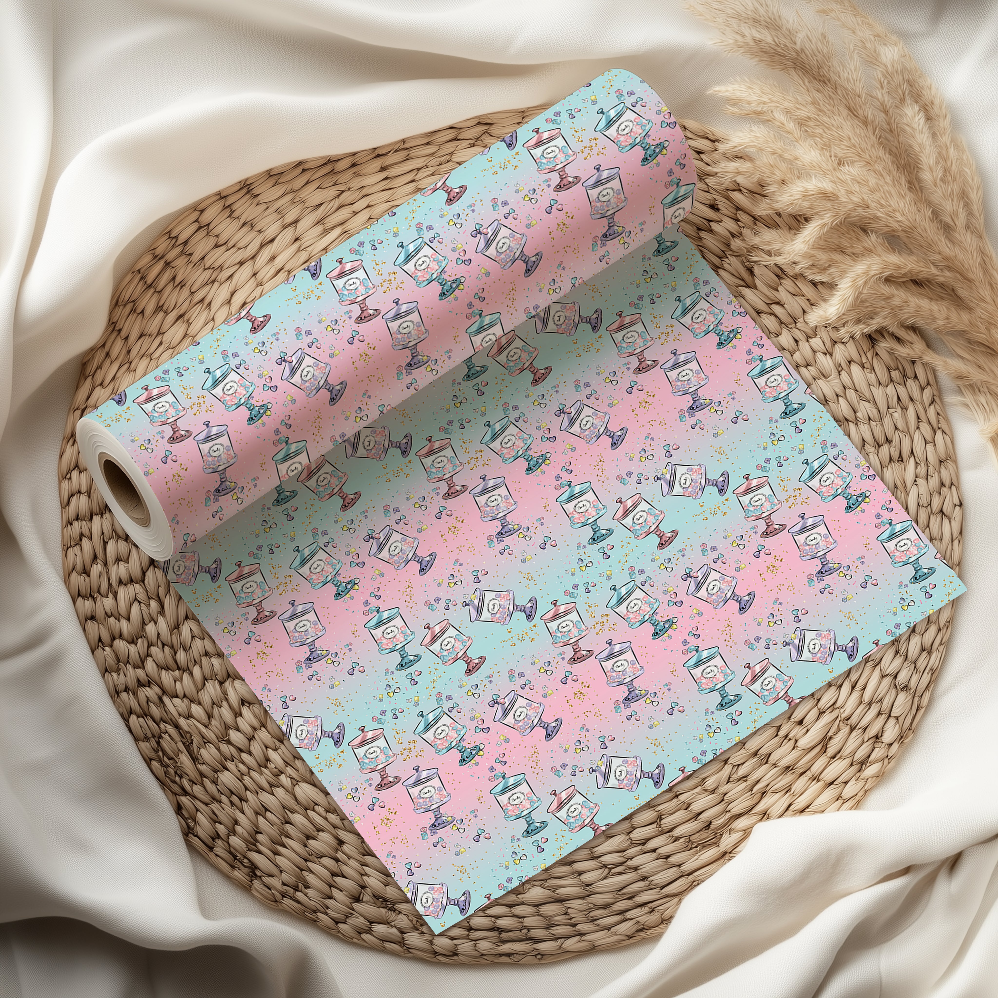 Gumball Machine Wrapping Paper Sheet – Pastel Gift Wrap for Kids' Birthdays and Candy-Themed Parties, Multicolour