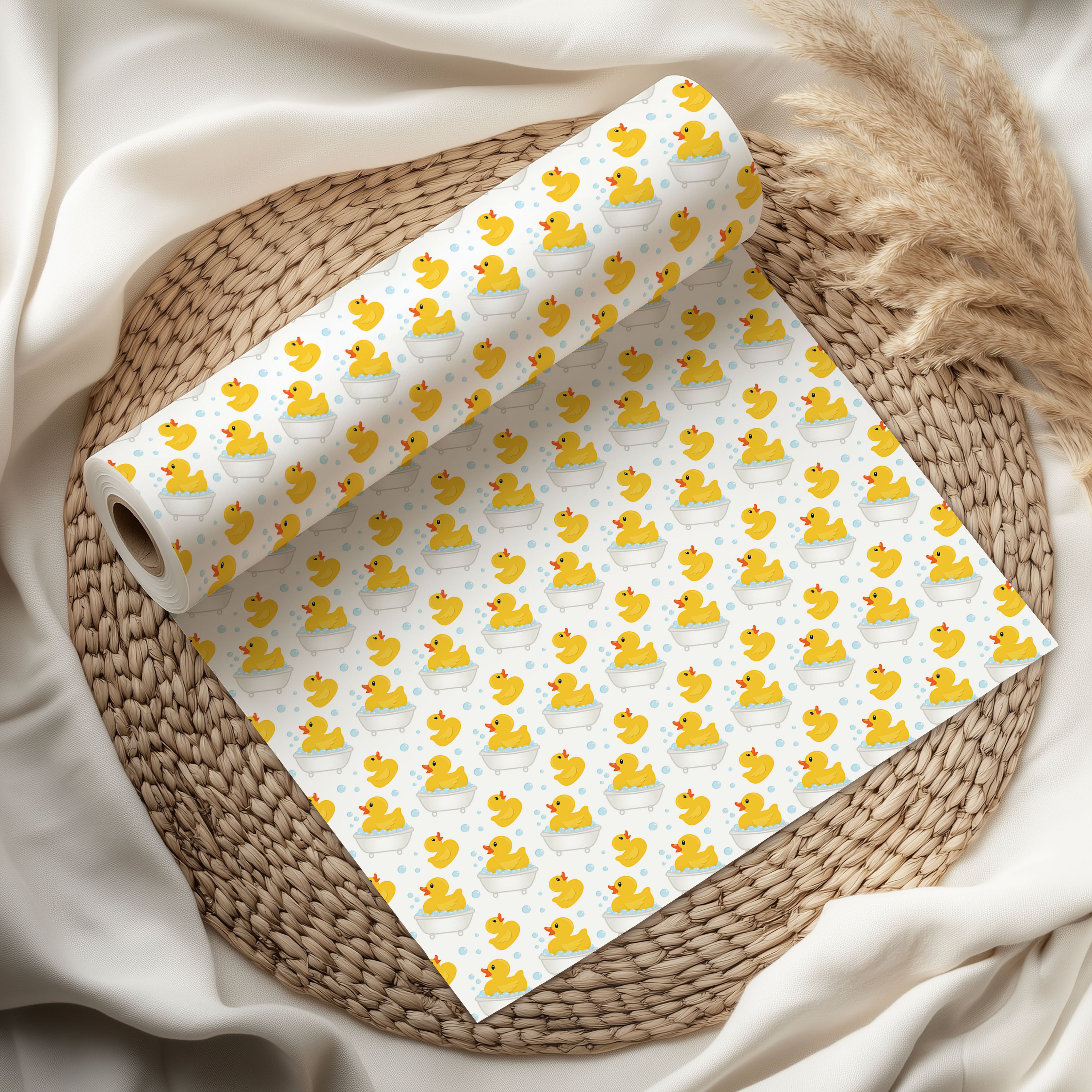 Rubber Ducks Bath Time Pattern Wrapping Paper Custom Printed Gift Wrap