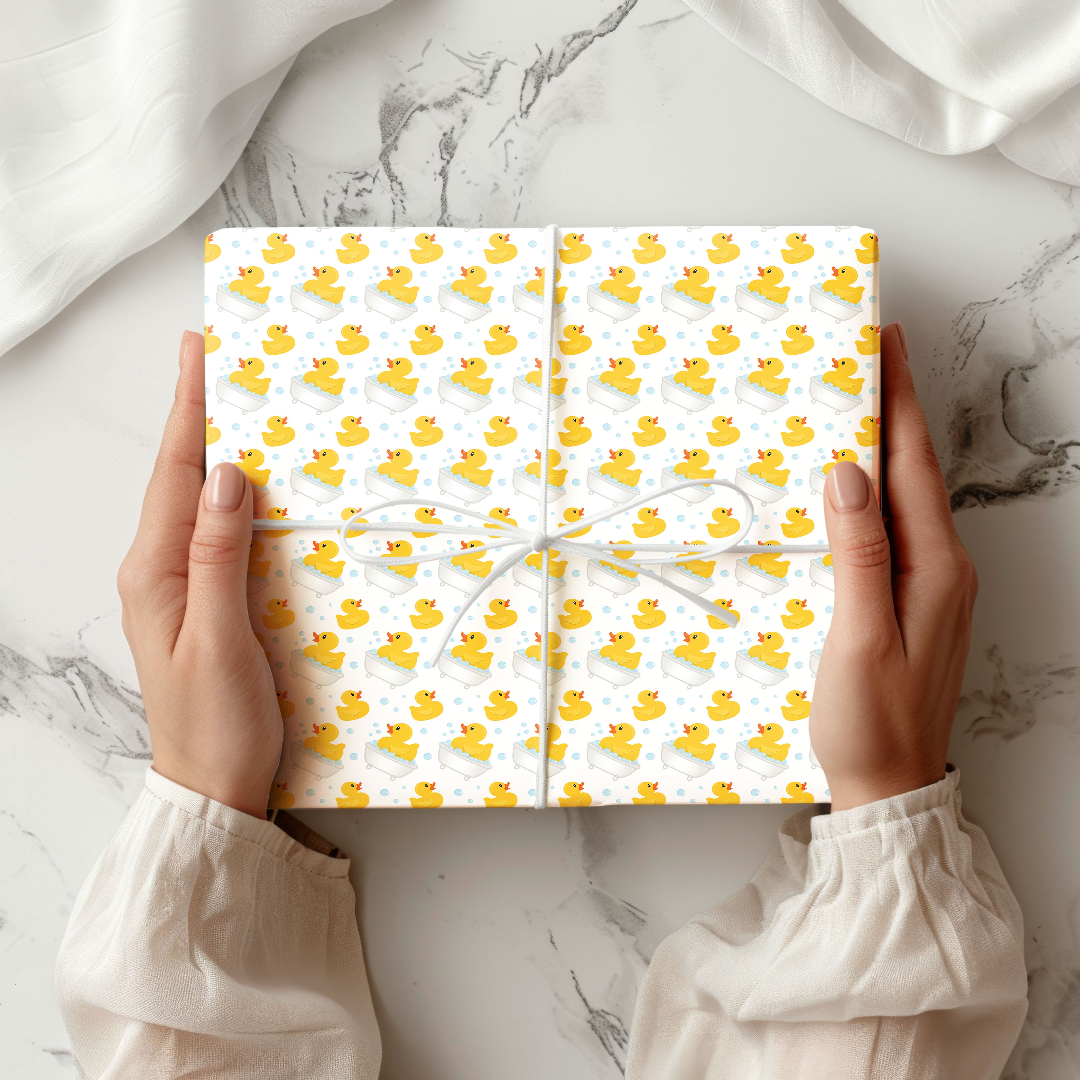 Mini Rubber Ducks & Bubbles Bath Gift Wrapping Paper Sheets – Pack of 2 50x70cm