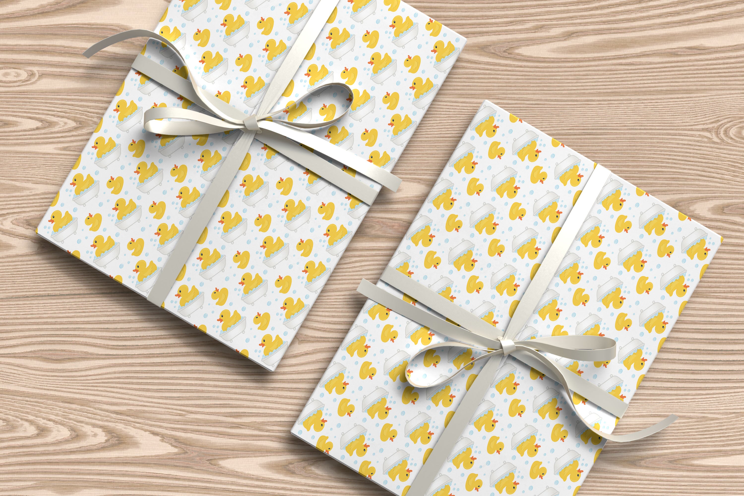 Mini Rubber Ducks & Bubbles Bath Gift Wrapping Paper Sheets – Pack of 2 50x70cm
