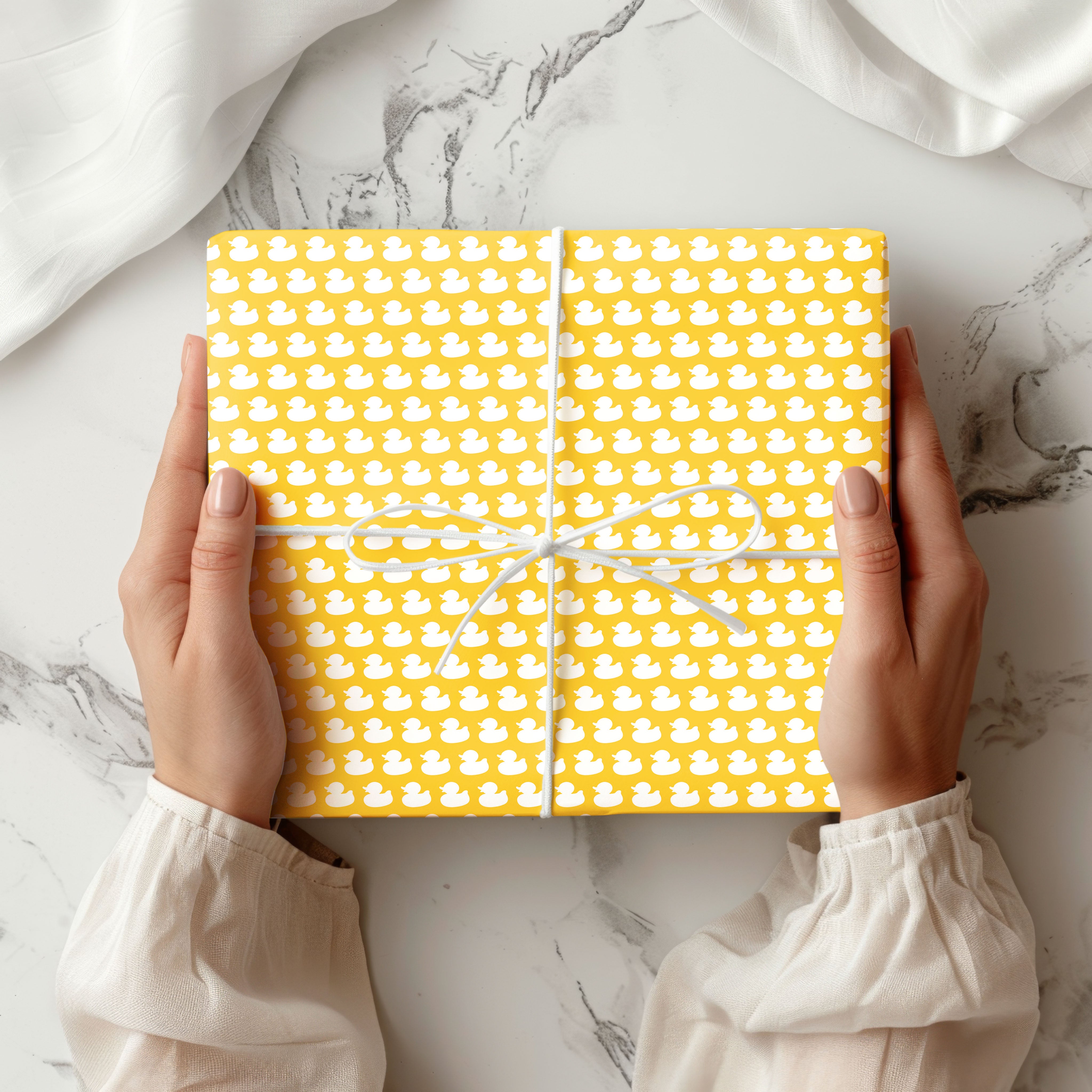 Yellow & White Duck Silhouette Gift Wrapping Paper Sheets – Pack of 2 50x70cm